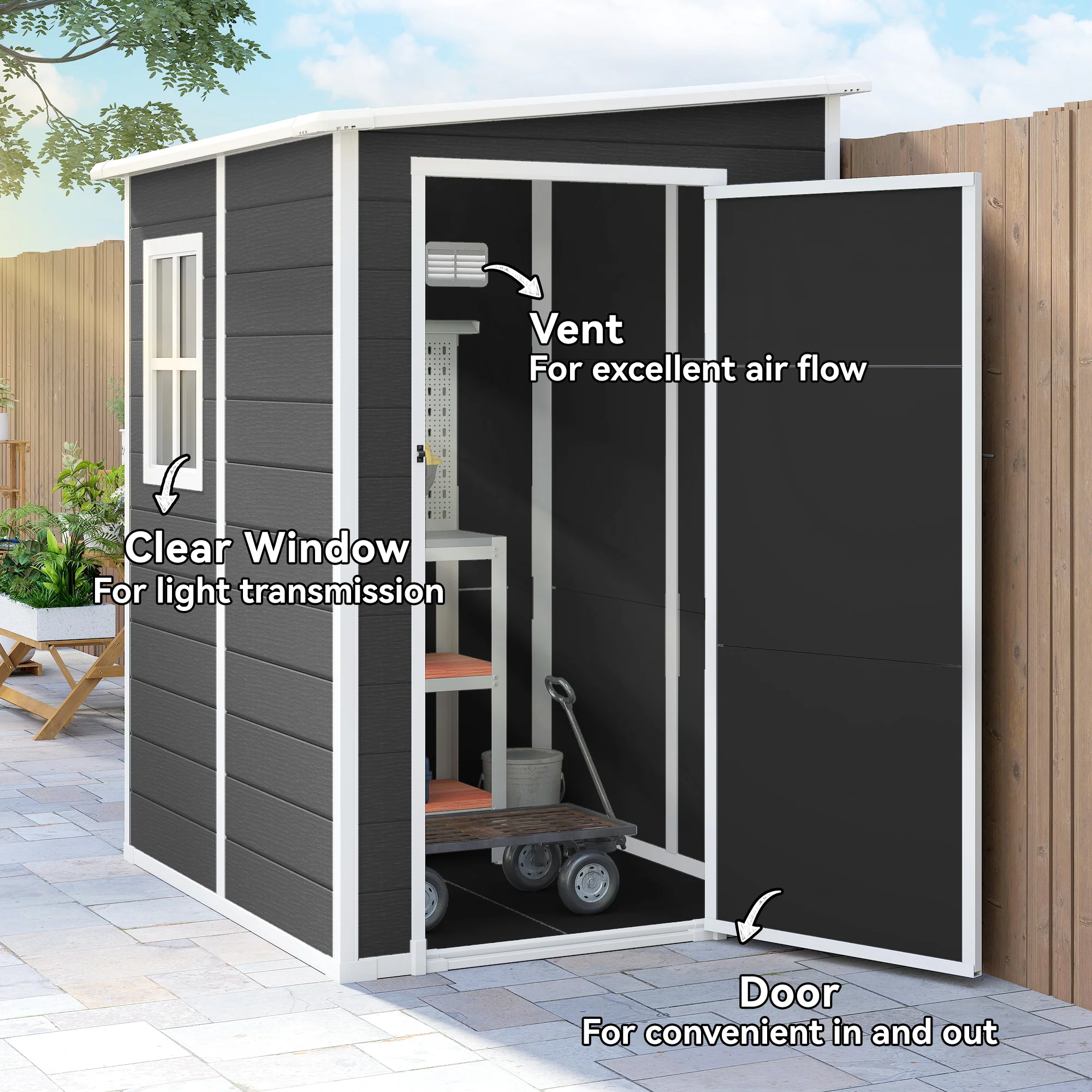 Outsunny Lean To Garden Shed, Plastic Tool Storage House W/ Lockable Door - Image 5