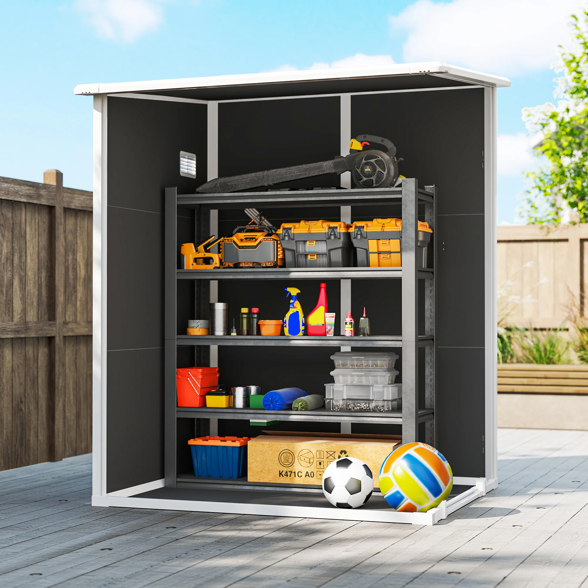 Outsunny Lean To Garden Shed, Plastic Tool Storage House W/ Lockable Door - Image 8