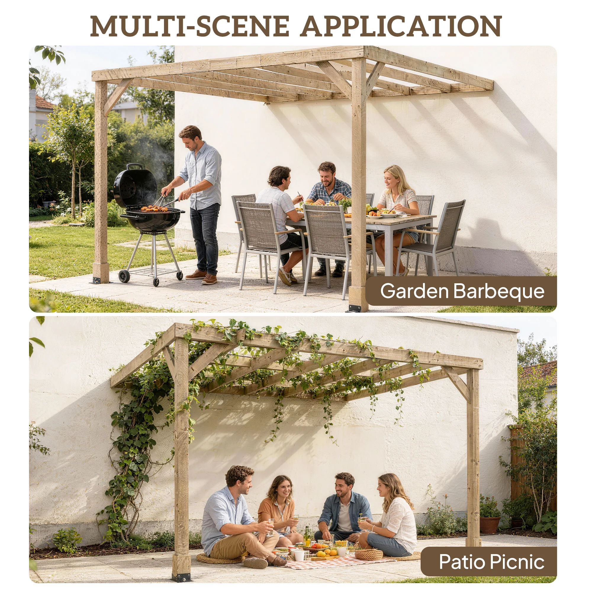 Outsunny Lean-To Wooden Pergola Kit, Grape Trellis with Stable Structure - Image 8