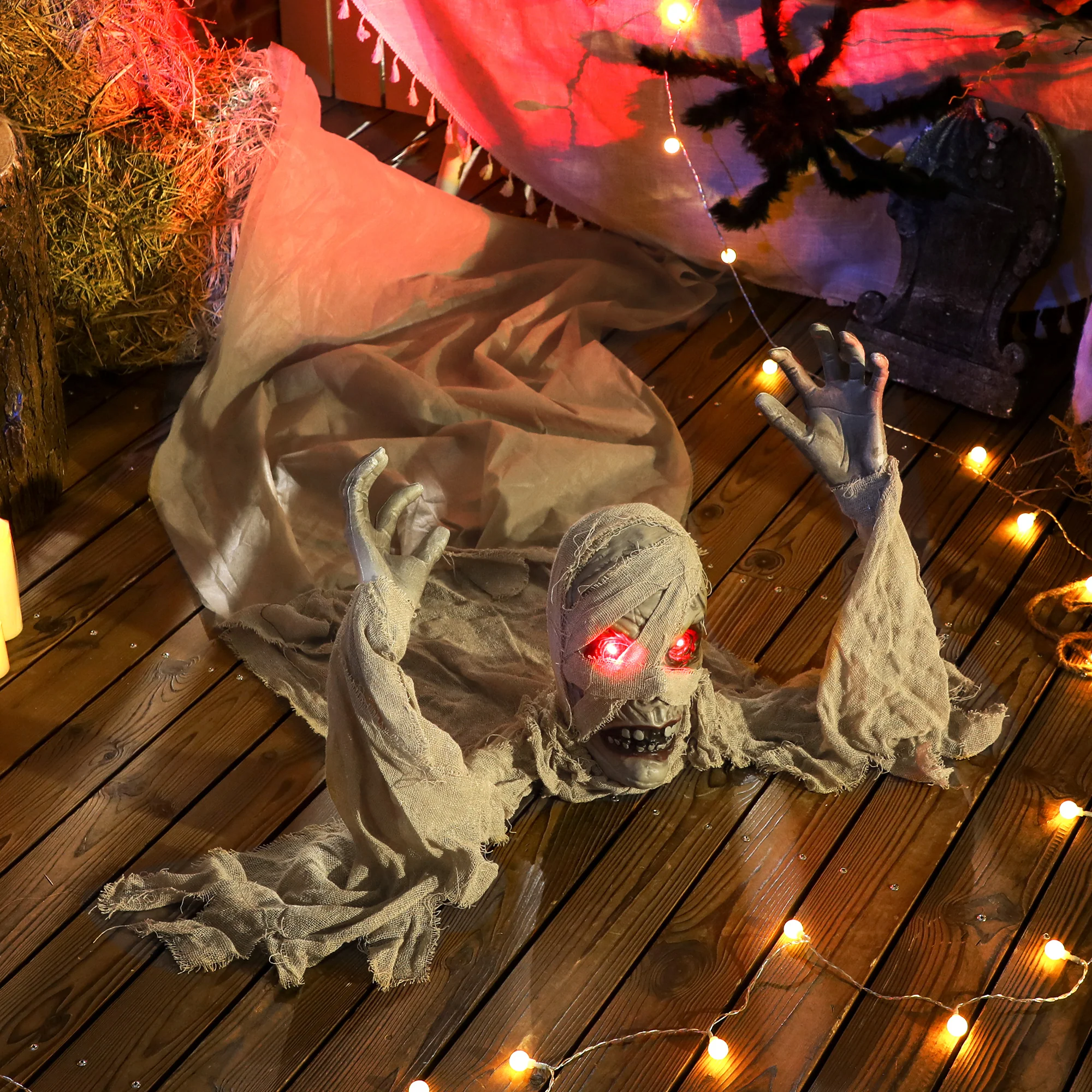 Outsunny Life Size Halloween Animated Crawling Mummy with Glowing LED Eyes - Image 6