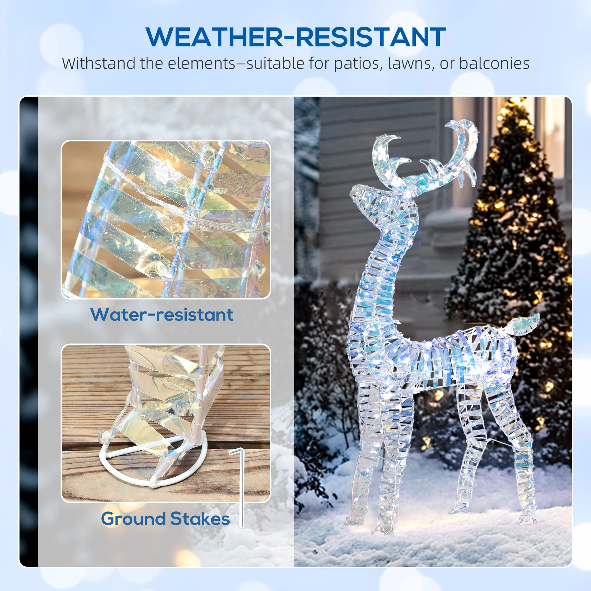 Outsunny Lighted Christmas Reindeer with Sleigh, Waterproof Holiday Decor - Image 6