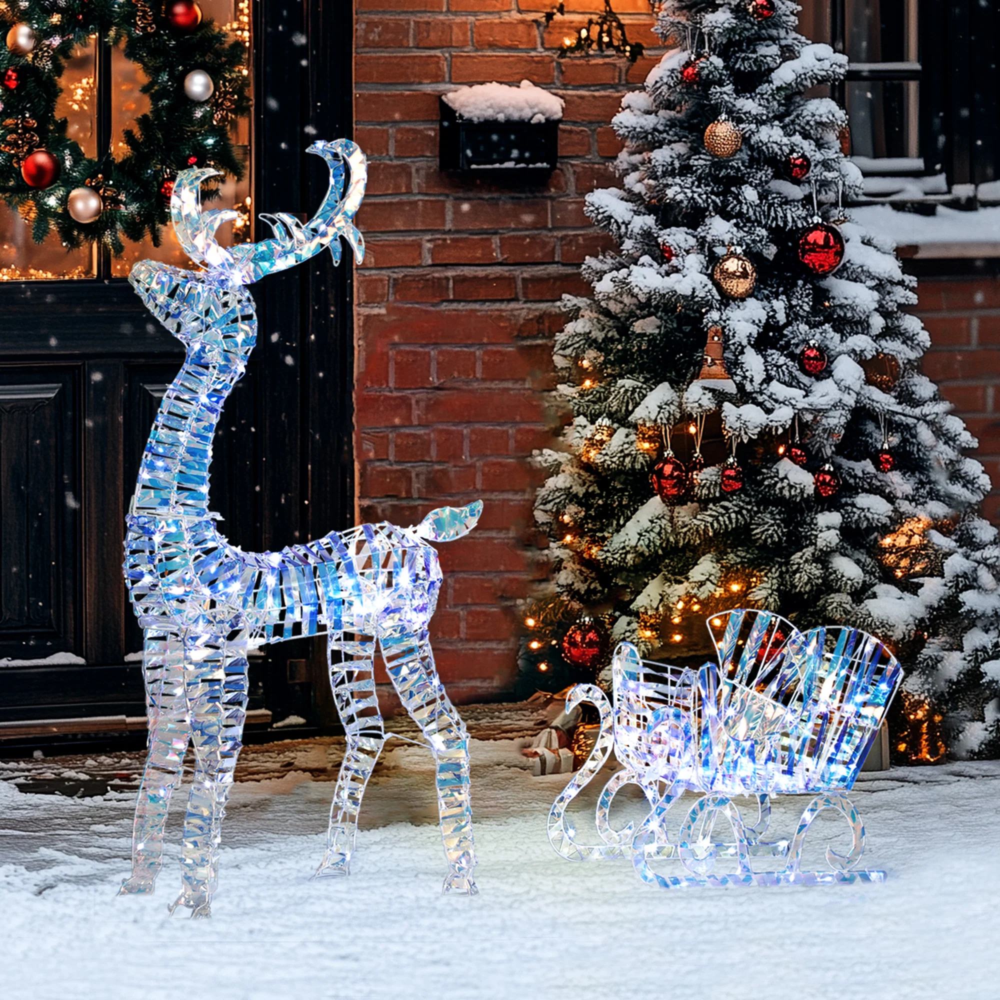 Outsunny Lighted Christmas Reindeer with Sleigh, Waterproof Holiday Decor - Image 7