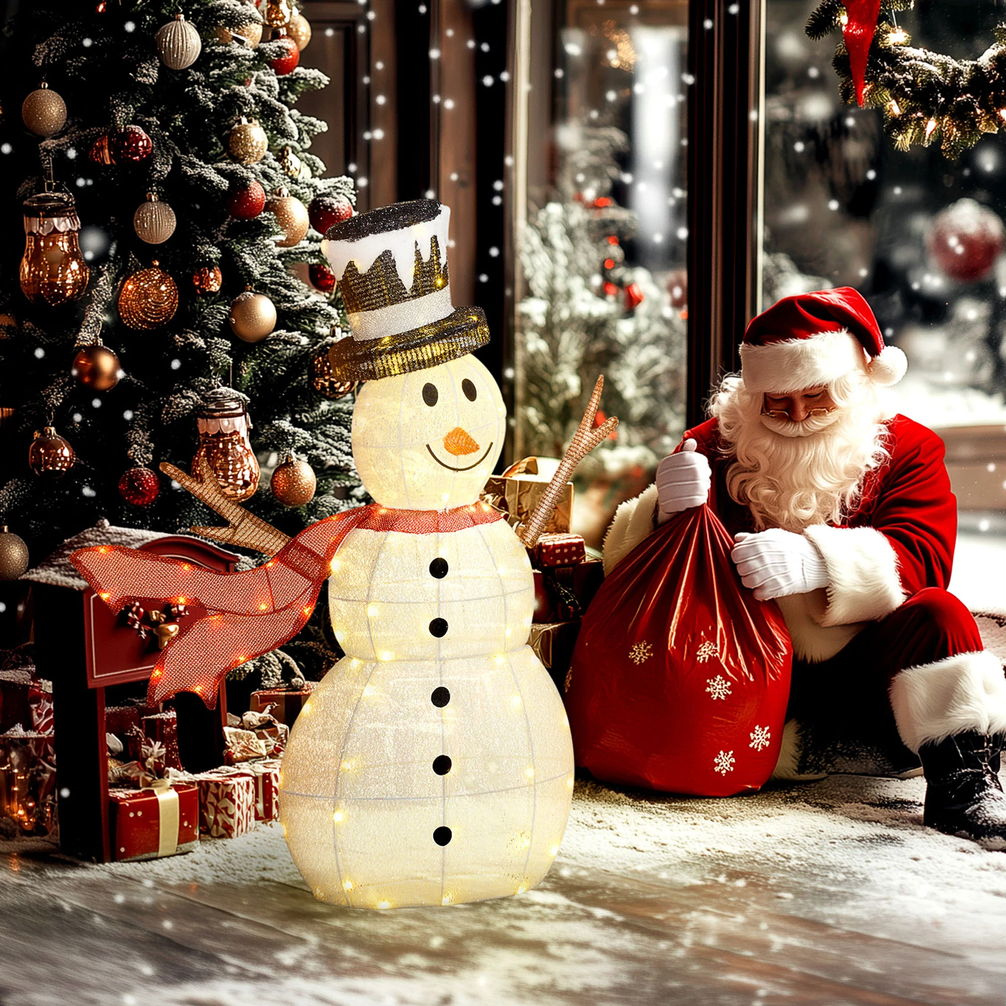 Outsunny Lighted Christmas Snowman Waterproof Outdoor Christmas Decorations - Image 2