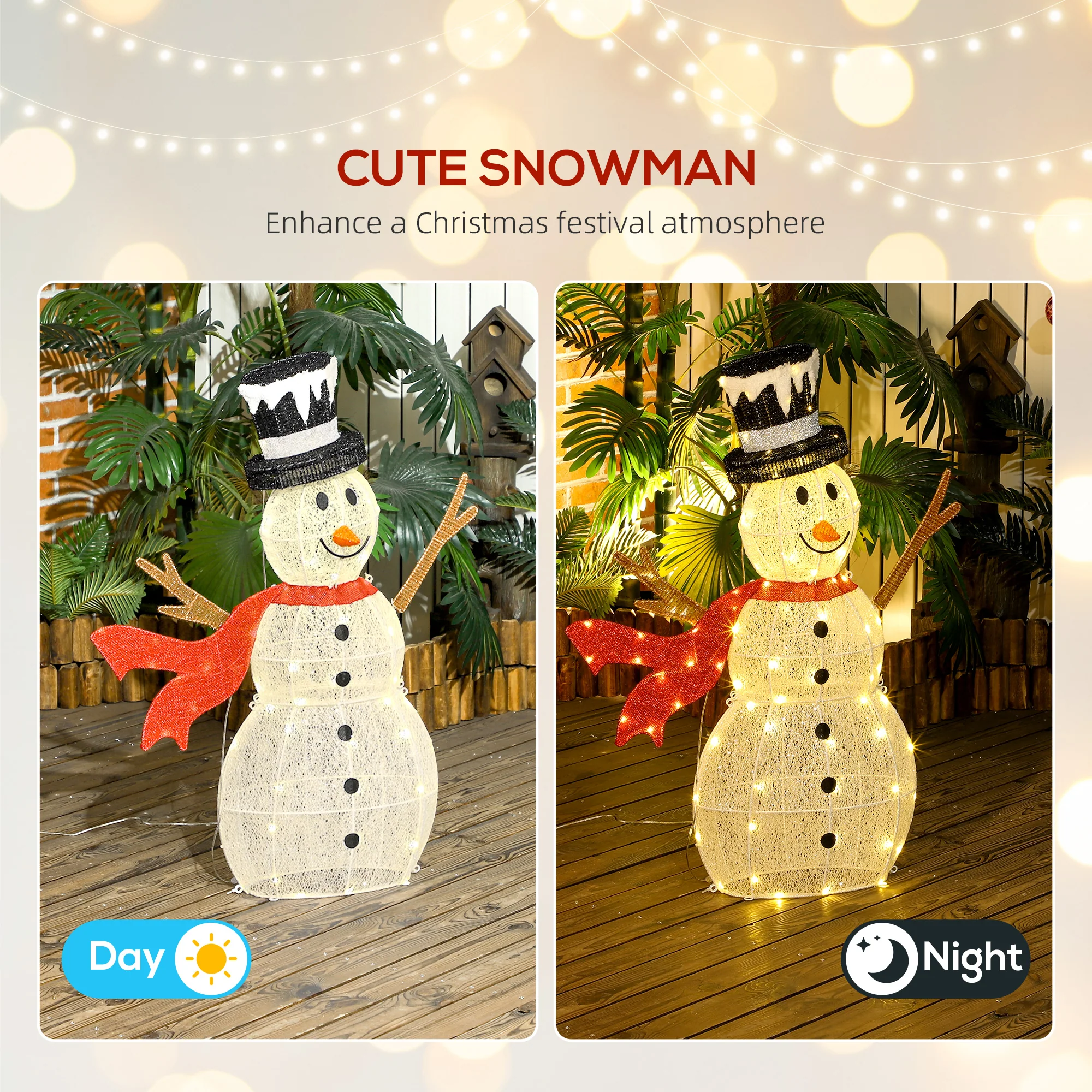 Outsunny Lighted Christmas Snowman Waterproof Outdoor Christmas Decorations - Image 3