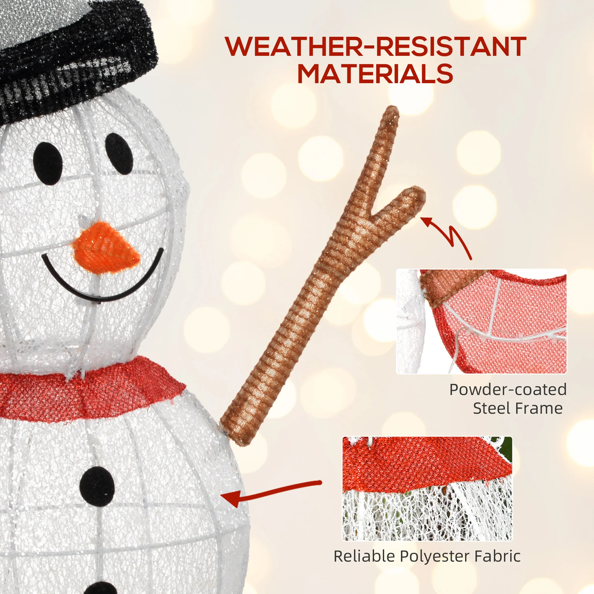 Outsunny Lighted Christmas Snowman Waterproof Outdoor Christmas Decorations - Image 6