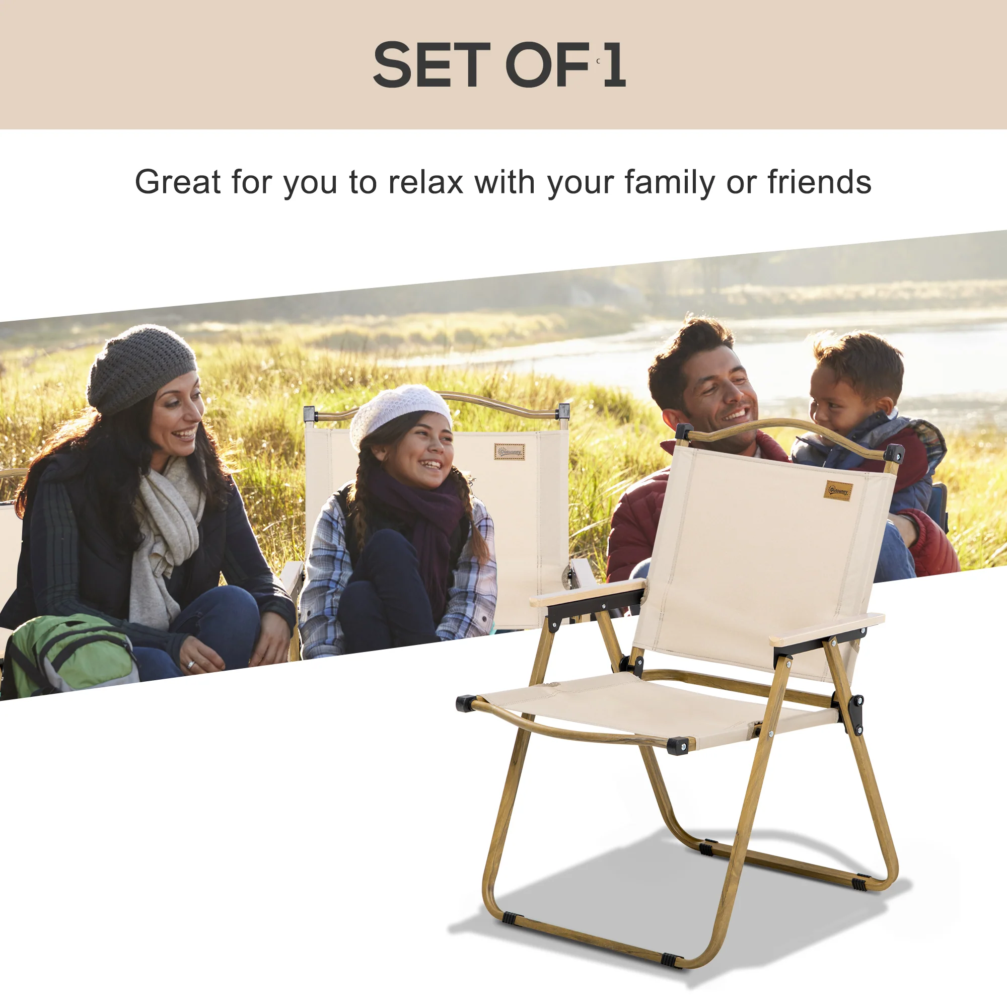 Outsunny Lightweight Portable Folding Chair For Camping, Fishing, Khaki - Image 12