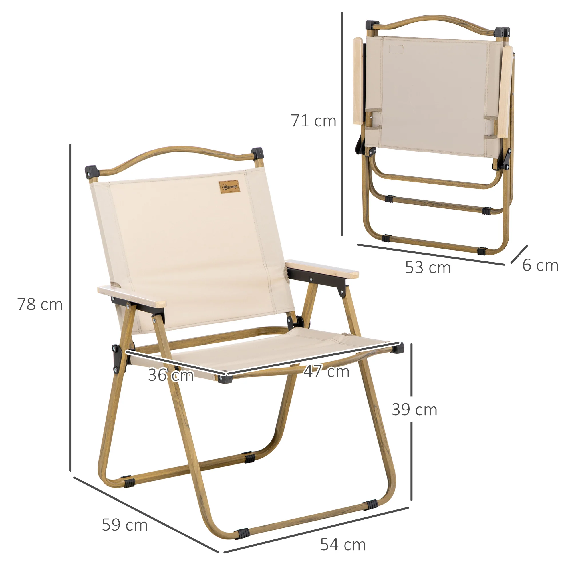Outsunny Lightweight Portable Folding Chair For Camping, Fishing, Khaki - Image 14