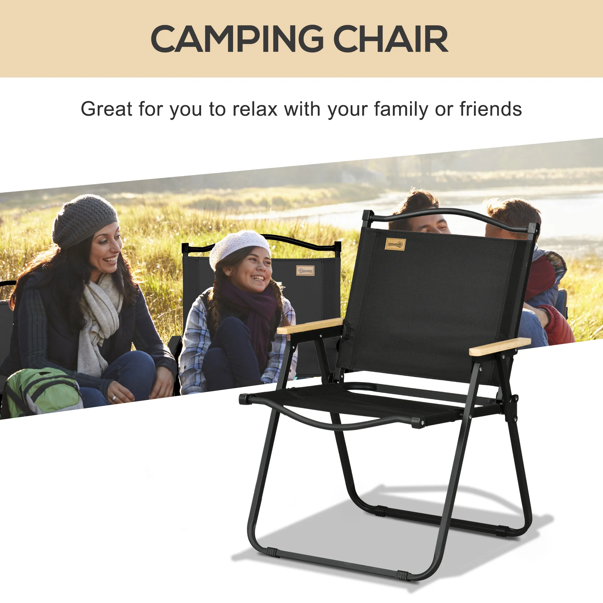Outsunny Lightweight Portable Folding Chair For Camping, Fishing, Khaki - Image 3