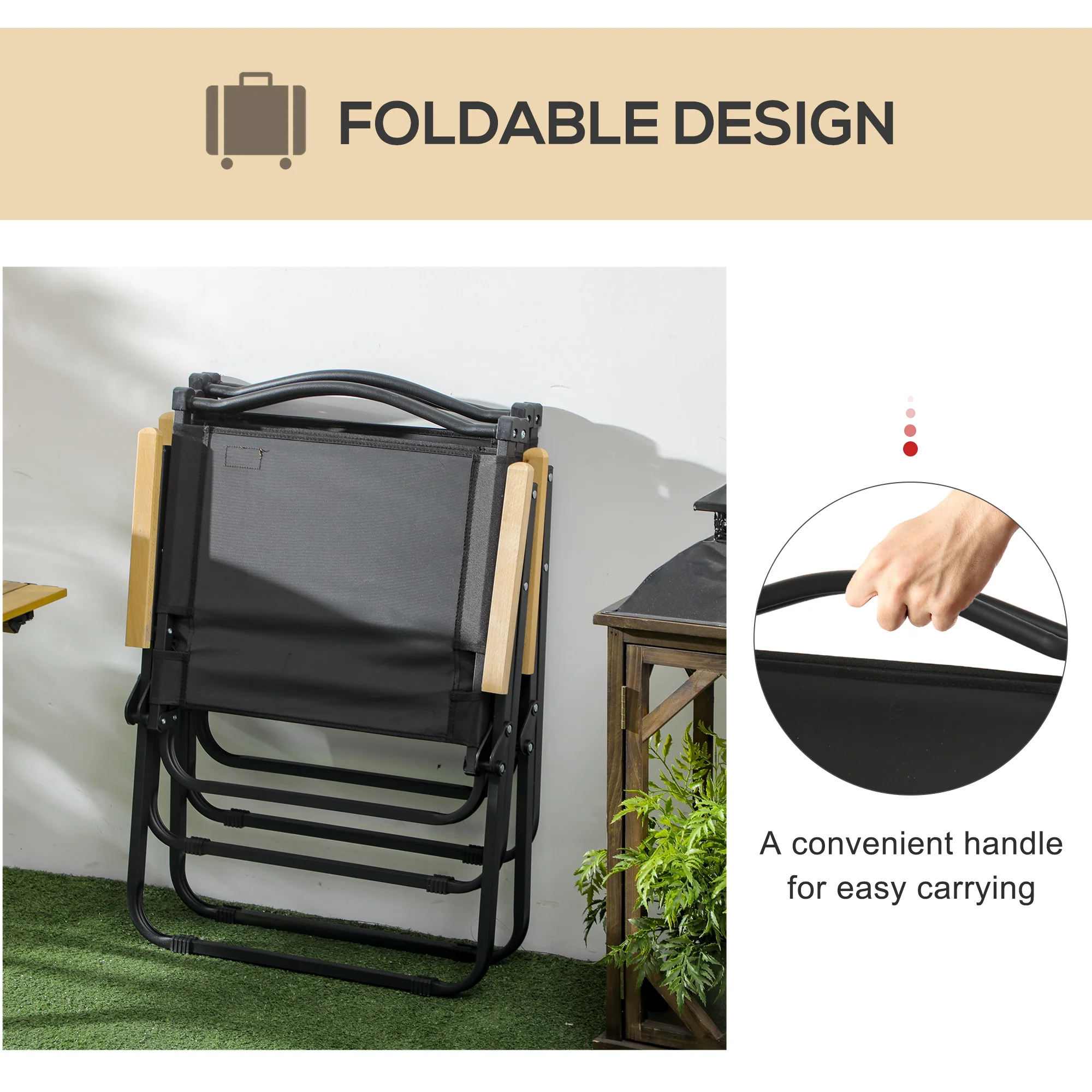 Outsunny Lightweight Portable Folding Chair For Camping, Fishing, Khaki - Image 4