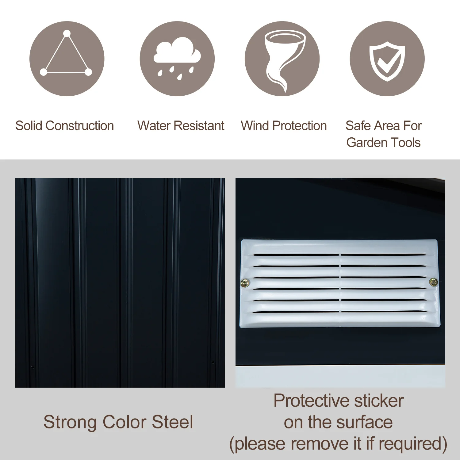 Outsunny Lockable Garden Shed Large Patio Roofed Tool Metal Storage Building Foundation Sheds Box Outdoor Furniture, 7ft X 4ft, Dark Grey - Image 3