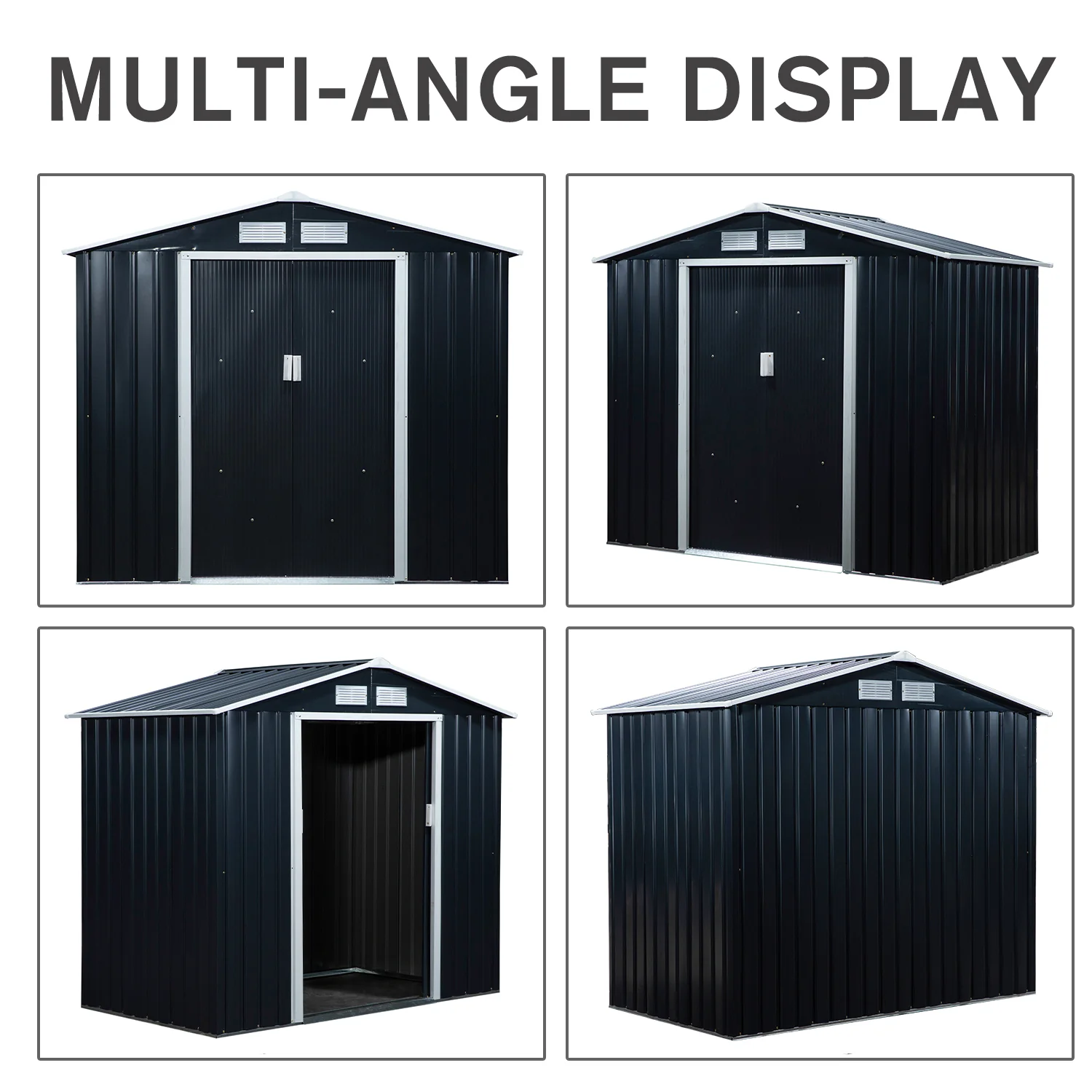 Outsunny Lockable Garden Shed Large Patio Roofed Tool Metal Storage Building Foundation Sheds Box Outdoor Furniture, 7ft X 4ft, Dark Grey - Image 5