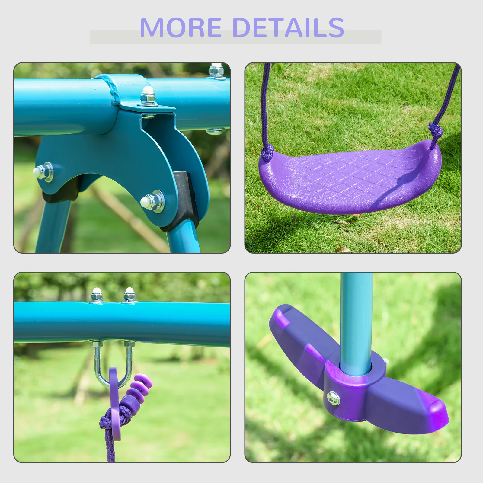 Outsunny Metal 2 Swings & Seesaw Set Height Adjustable Outdoor Play Set, Green - Image 7