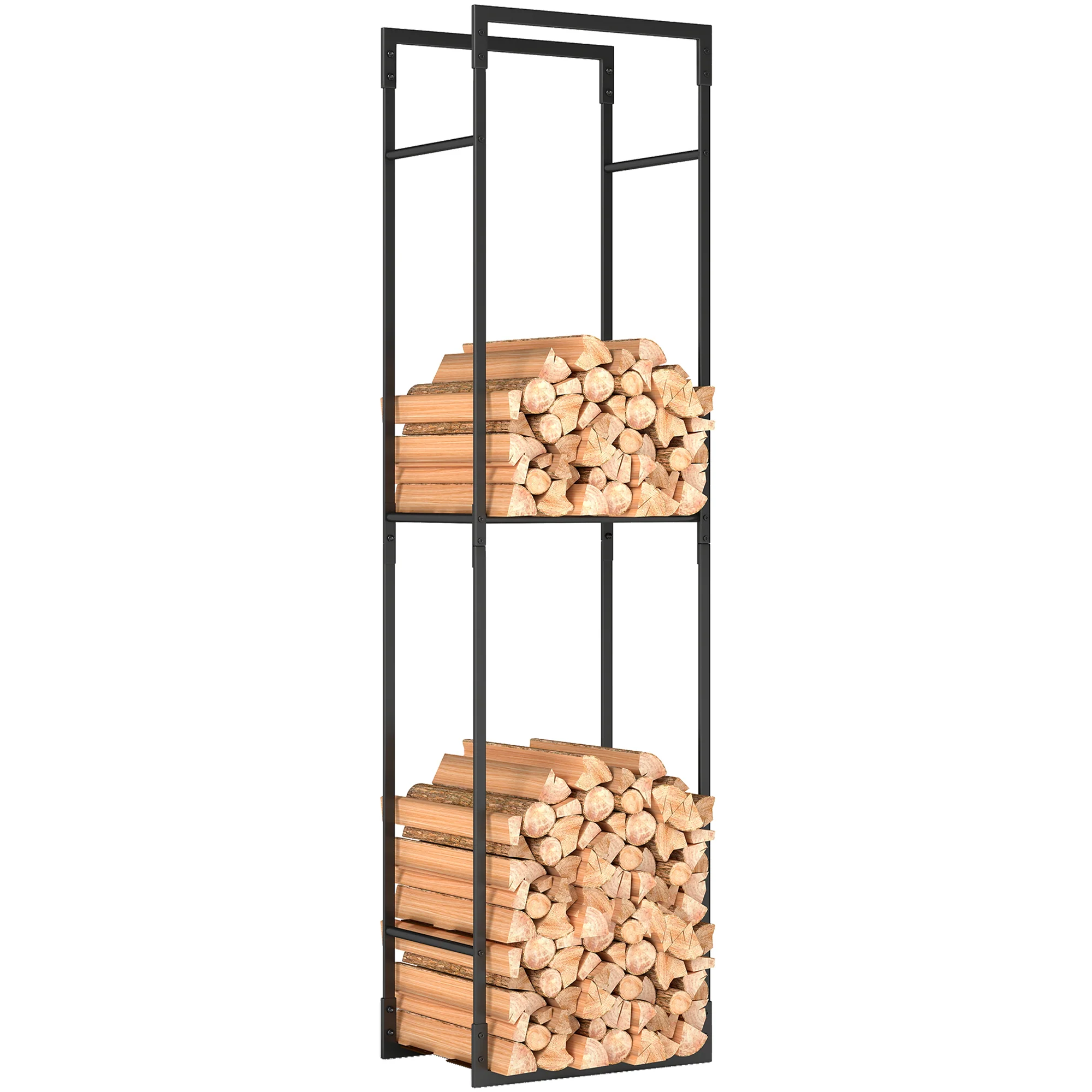 Outsunny Metal Firewood Log Holder, Firewood Rack With Adjustable Shelf