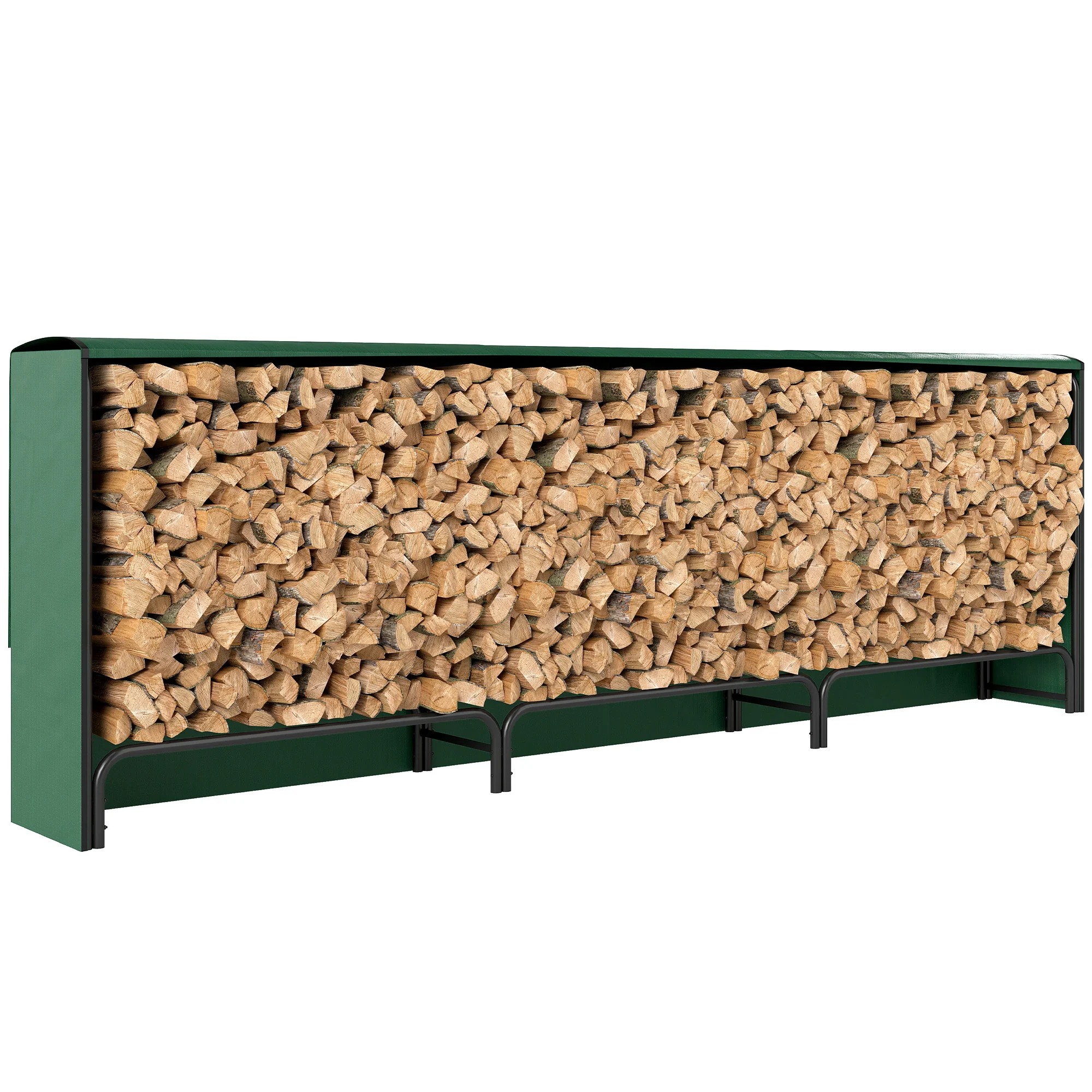 Outsunny Metal Firewood Rack, Log Holder, 300 X 36 X 99 Cm, Dark Green