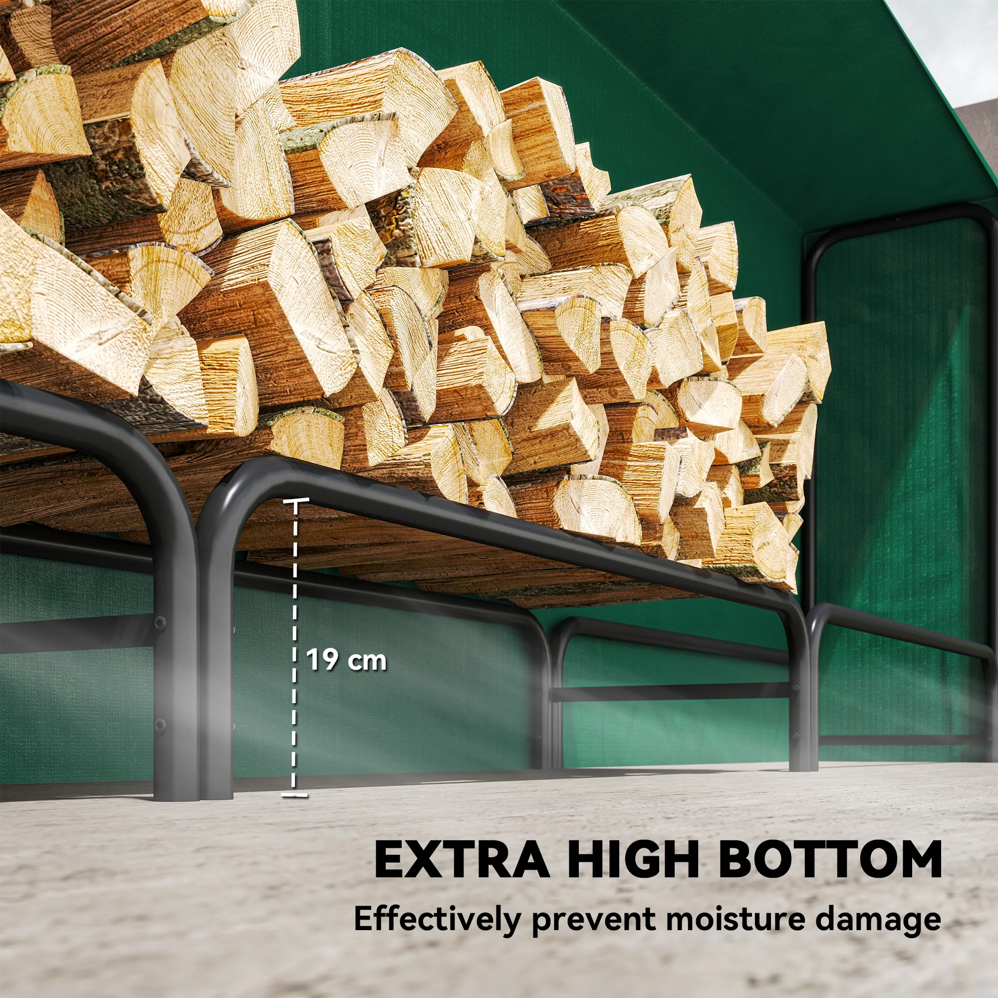 Outsunny Metal Firewood Rack, Log Holder, 300 X 36 X 99 Cm, Dark Green - Image 4