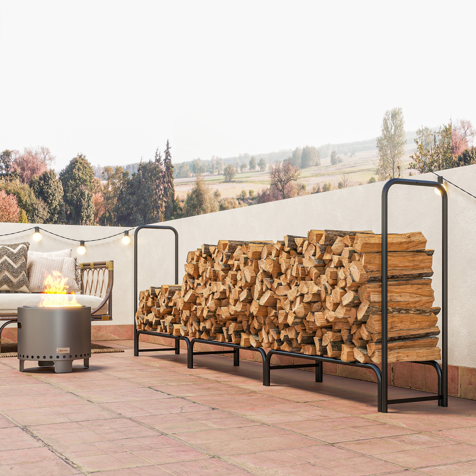 Outsunny Metal Firewood Rack, Log Holder, 300 X 36 X 99 Cm, Dark Green - Image 9