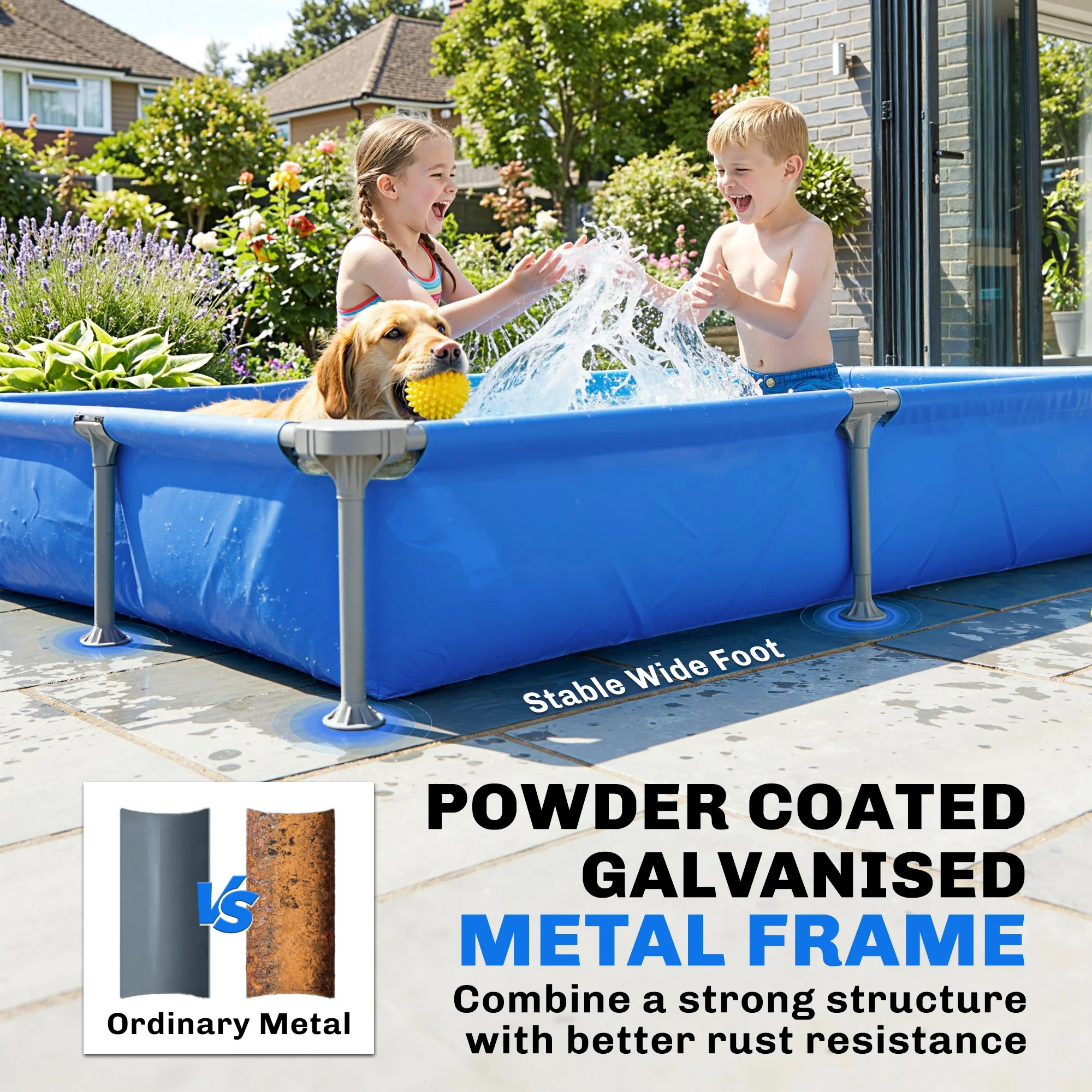 Outsunny Metal Frame Swimming Pool, Rectangle Frame Pool, 229 x 160 cm, Blue - Image 3