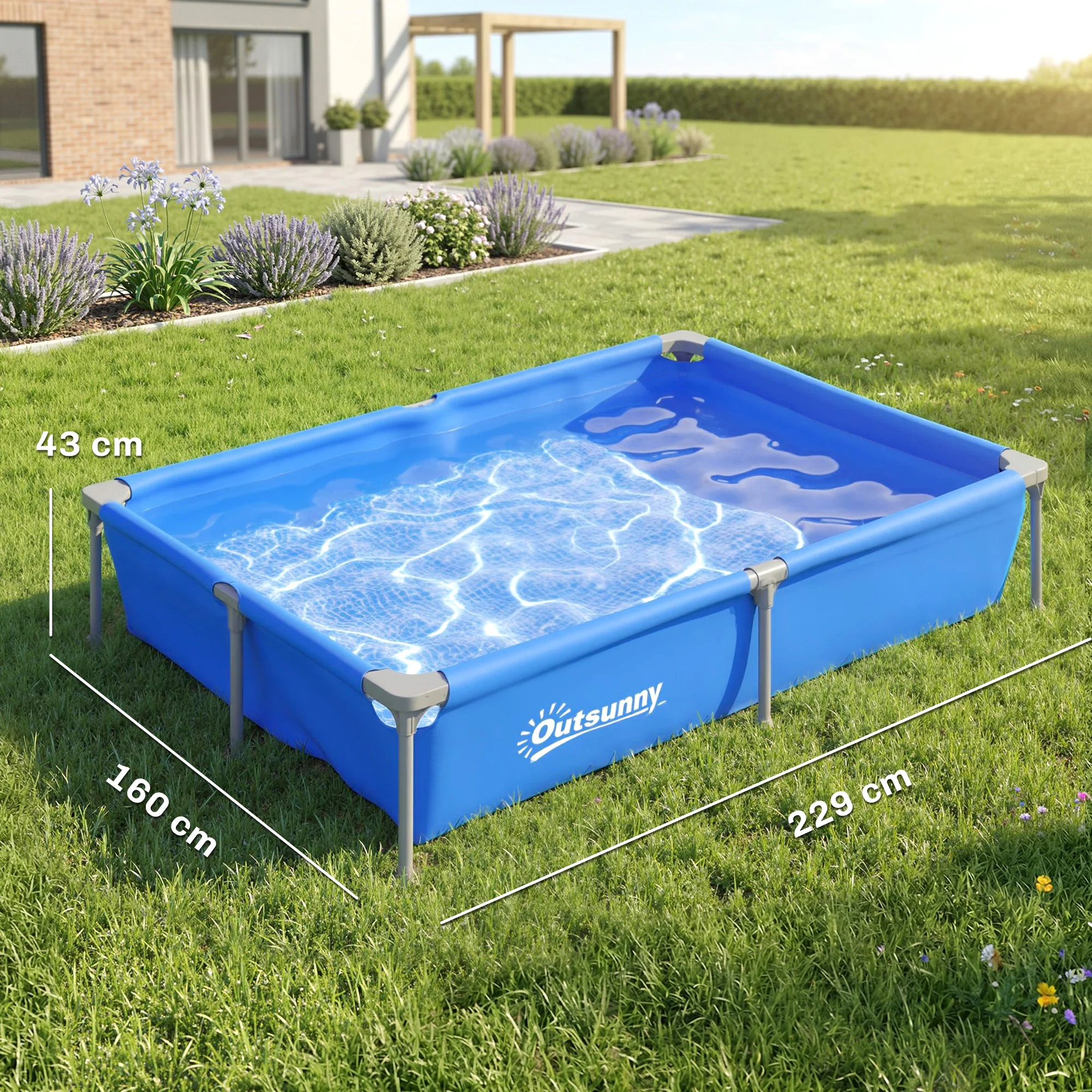 Outsunny Metal Frame Swimming Pool, Rectangle Frame Pool, 229 x 160 cm, Blue - Image 5