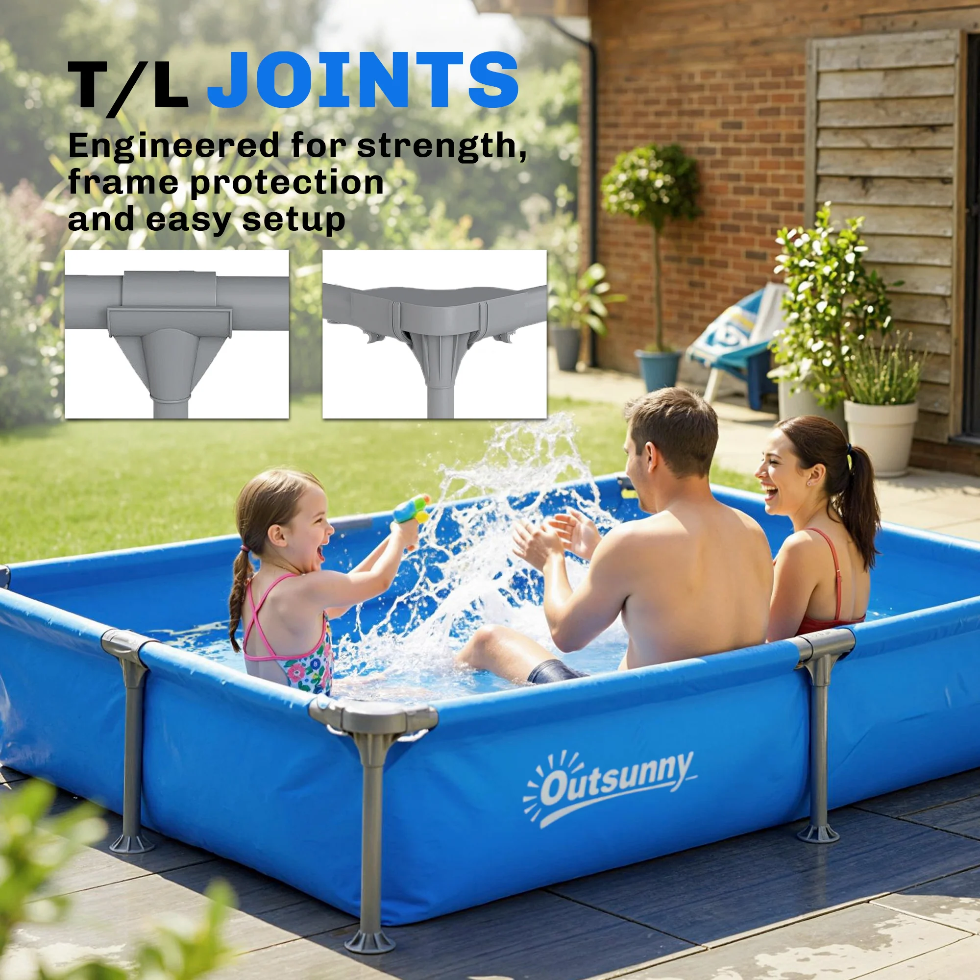 Outsunny Metal Frame Swimming Pool, Rectangle Frame Pool, 229 x 160 cm, Blue - Image 6