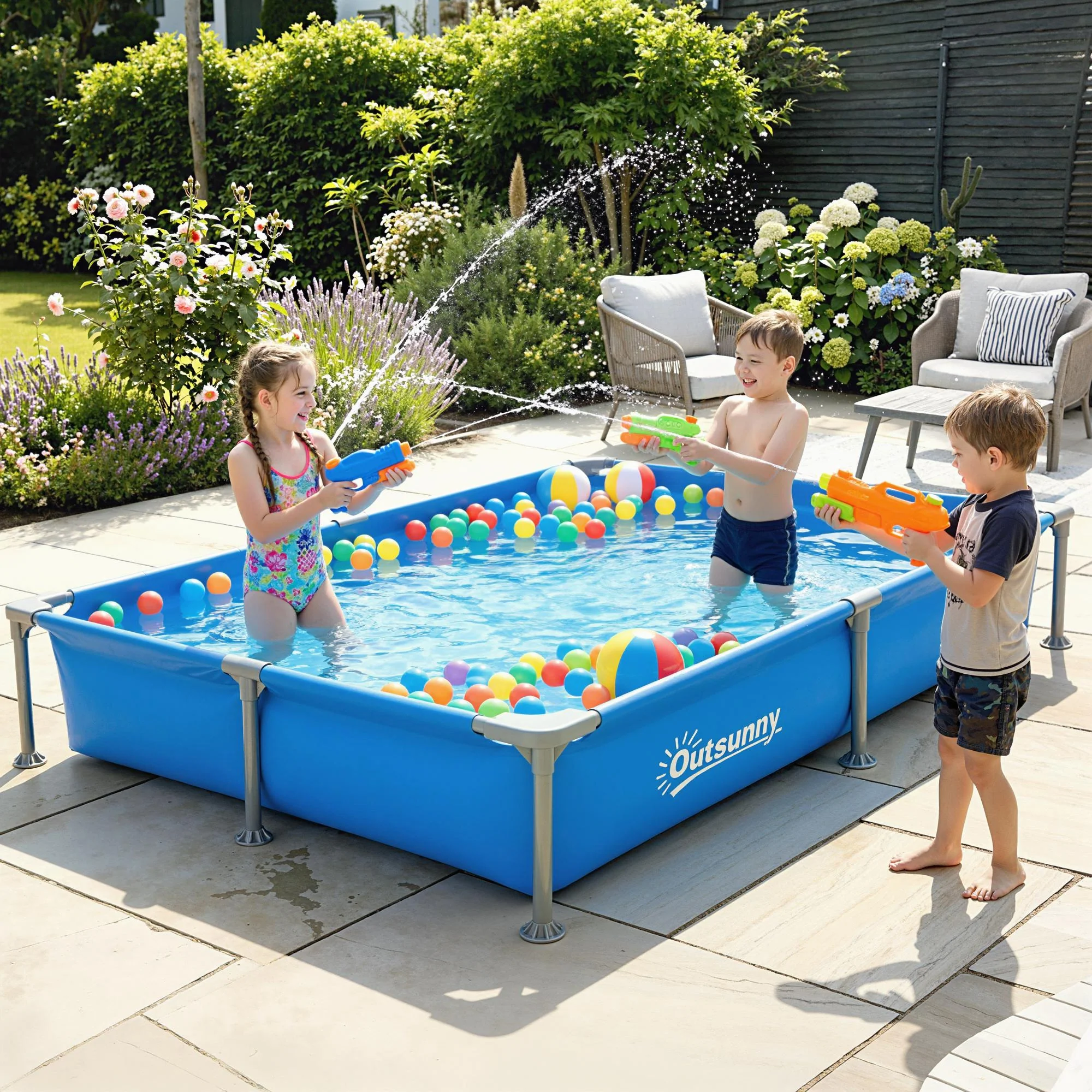 Outsunny Metal Frame Swimming Pool, Rectangle Frame Pool, 229 x 160 cm, Blue - Image 8
