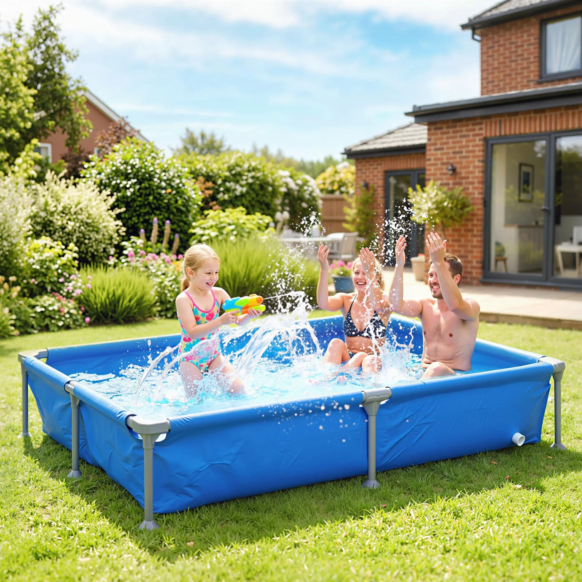 Outsunny Metal Frame Swimming Pool, Rectangle Frame Pool, 229 x 160 cm, Blue - Image 9