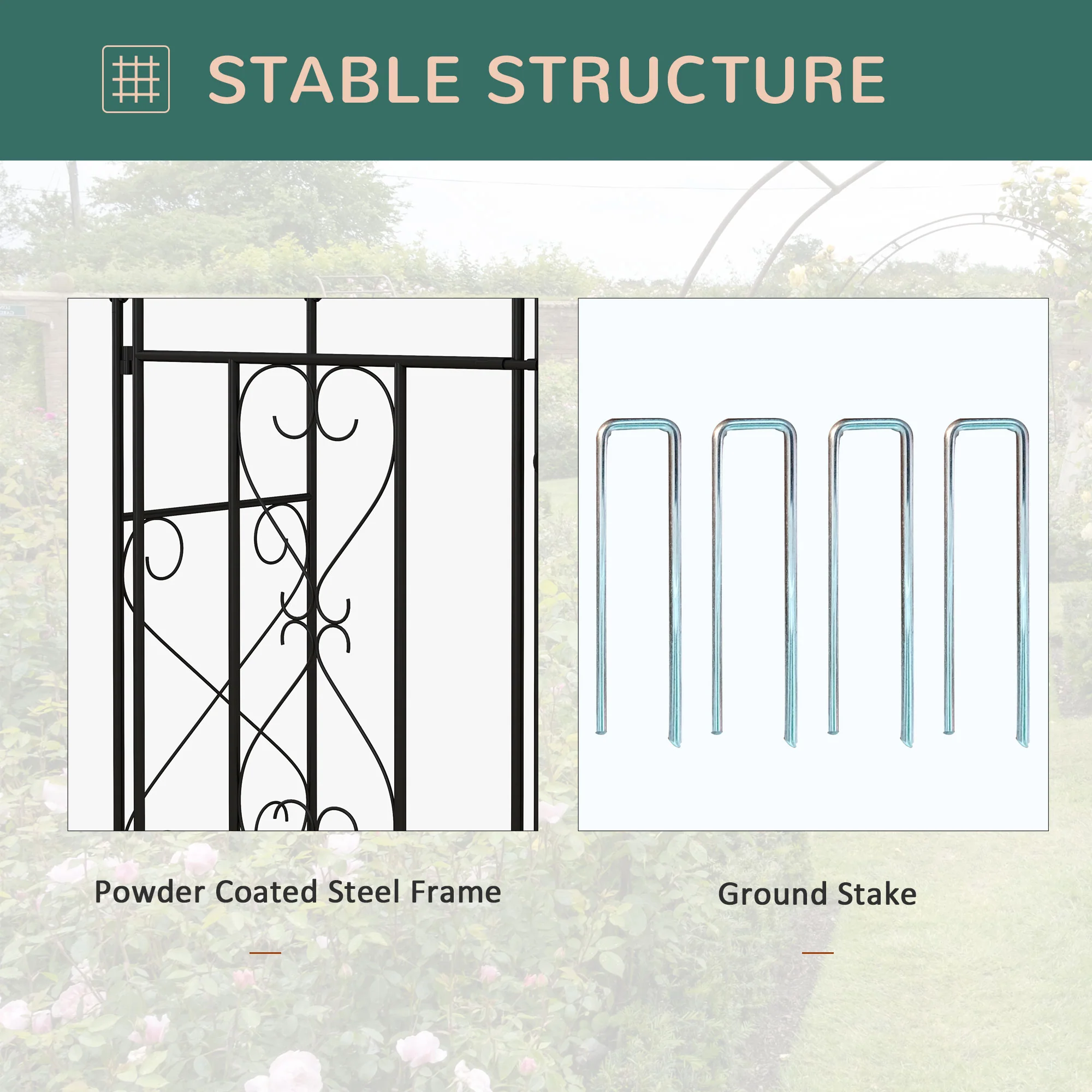 Outsunny Metal Garden Arch with Double Gate, Garden Arbor Climbing Plants - Image 3