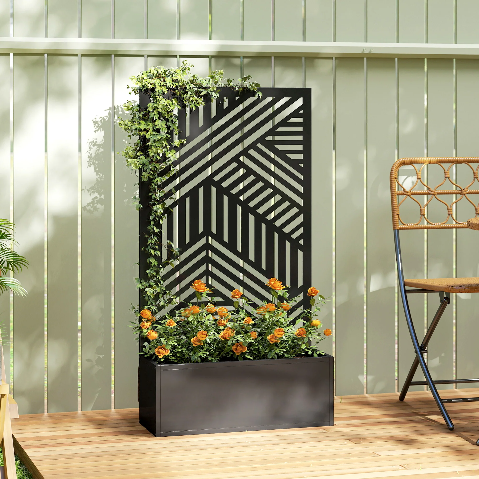 Outsunny Metal Garden Bed for Garden with Trellis, Raised Garden Bed - Image 2