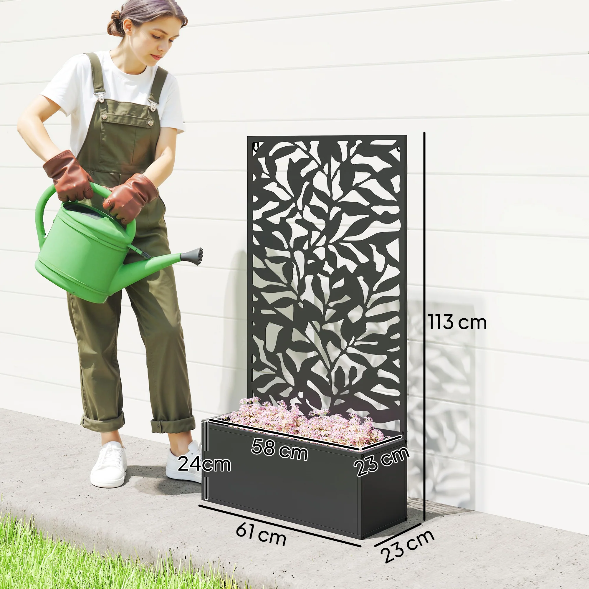 Outsunny Metal Garden Bed with Trellis, Raised Planter with Privacy Panel - Image 3