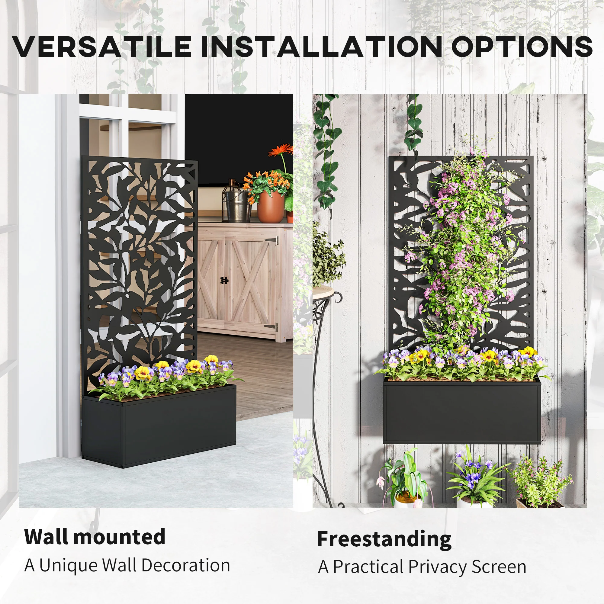 Outsunny Metal Garden Bed with Trellis, Raised Planter with Privacy Panel - Image 5