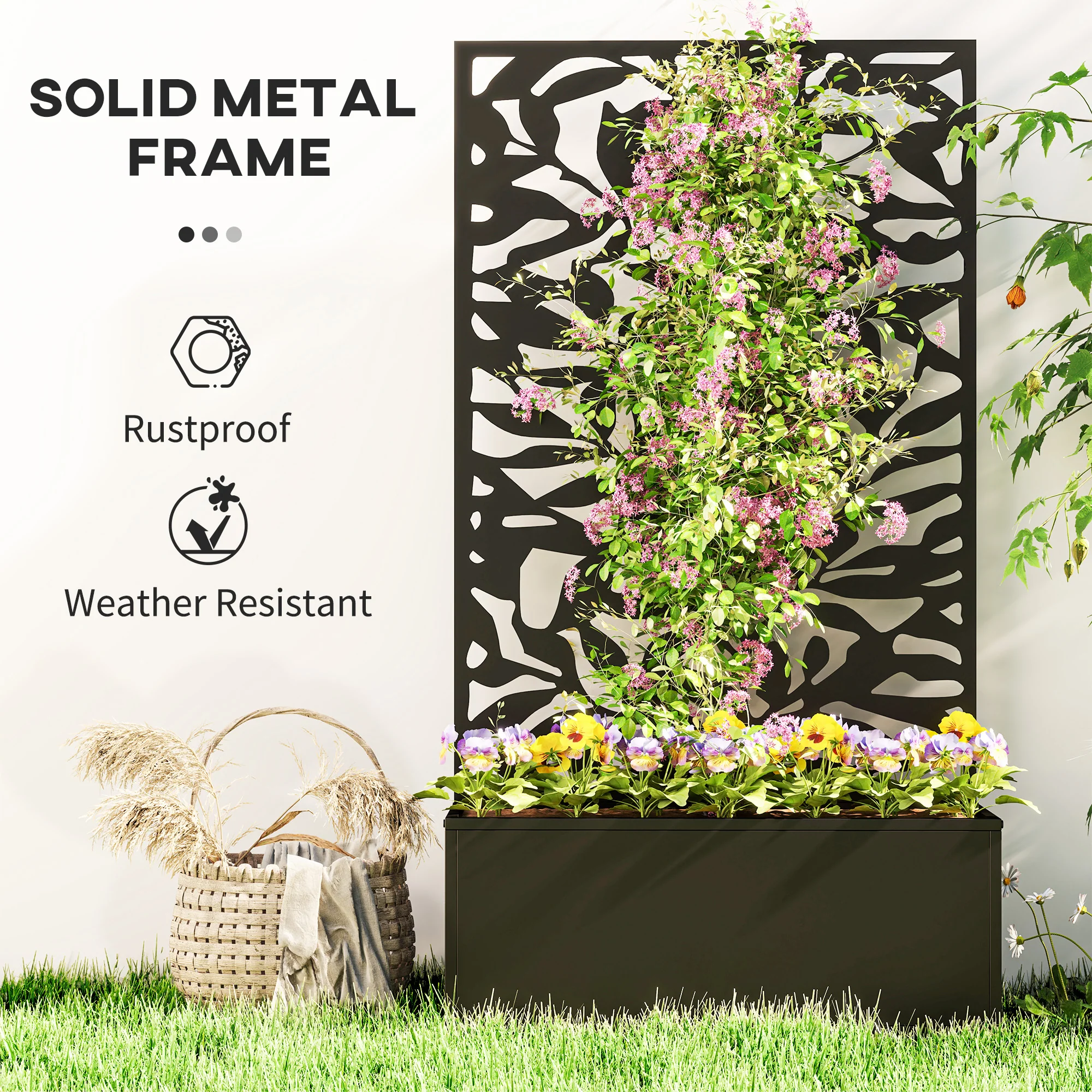 Outsunny Metal Garden Bed with Trellis, Raised Planter with Privacy Panel - Image 6