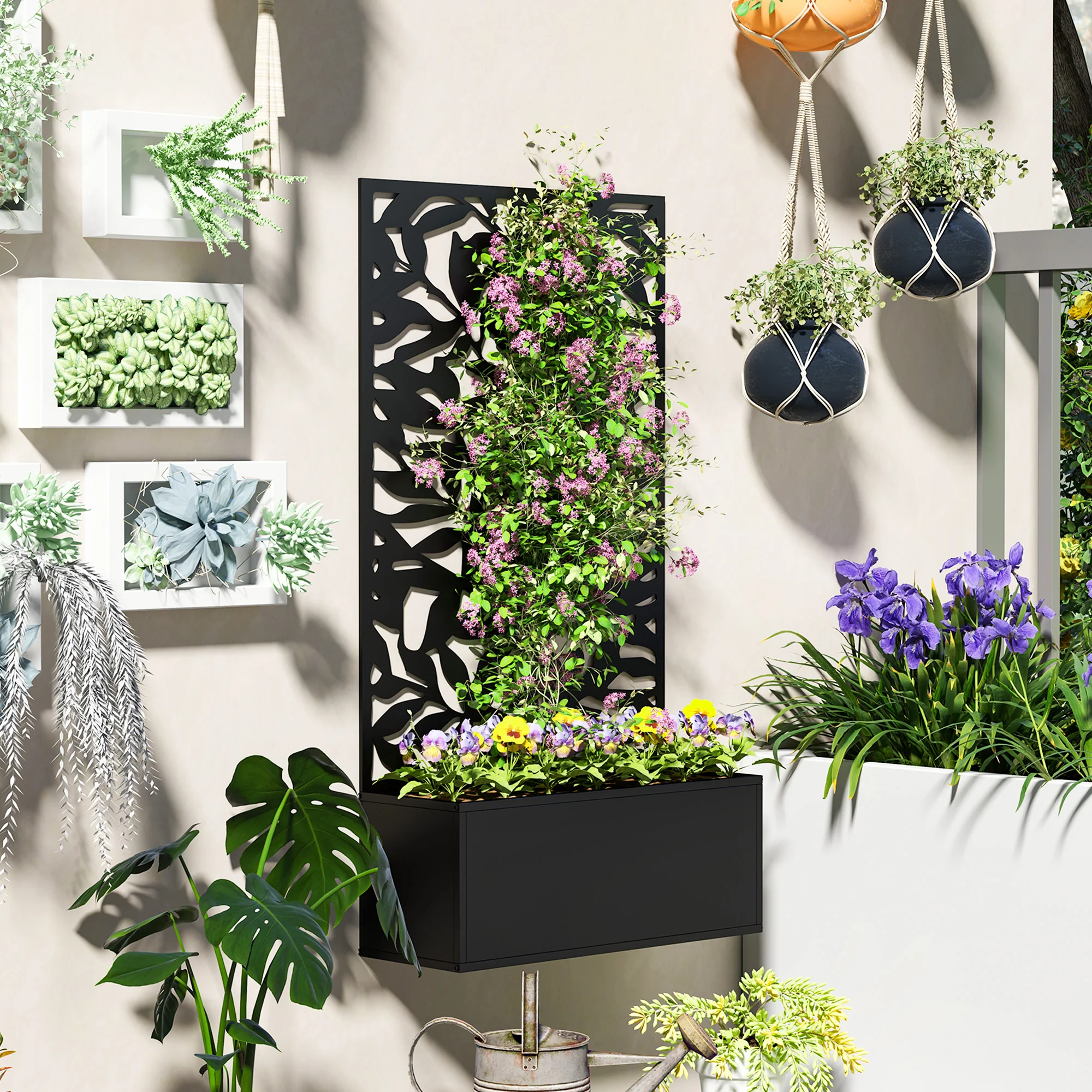 Outsunny Metal Garden Bed with Trellis, Raised Planter with Privacy Panel - Image 7