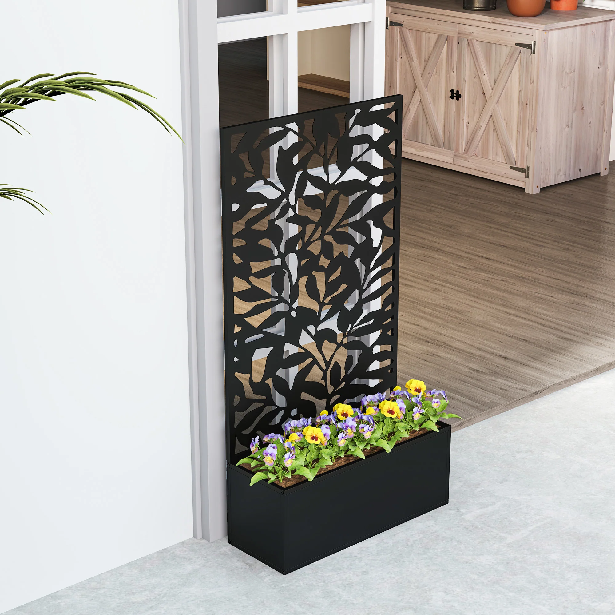 Outsunny Metal Garden Bed with Trellis, Raised Planter with Privacy Panel - Image 9
