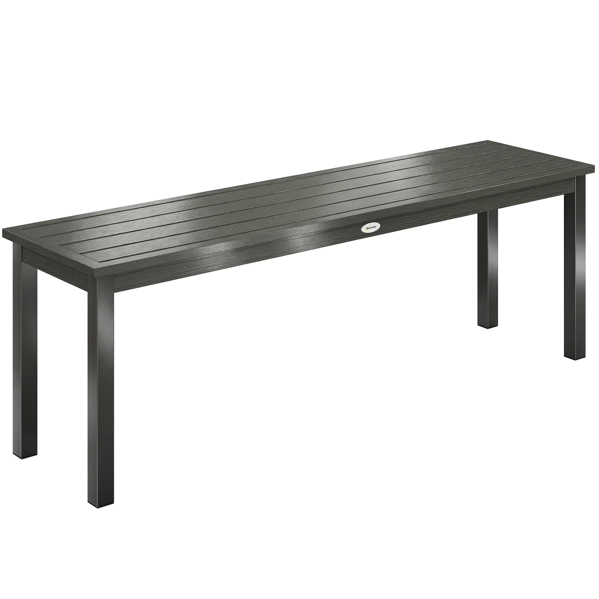 Outsunny Metal Garden Bench Loveseat With Wood-Effect Slatted Seat, Grey