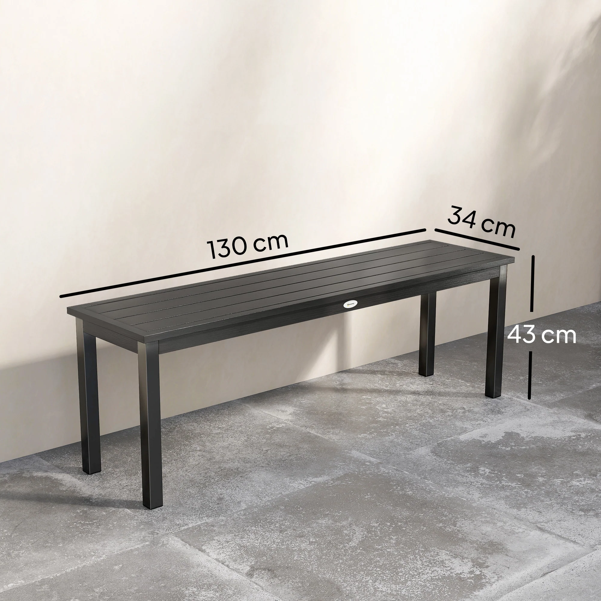 Outsunny Metal Garden Bench Loveseat With Wood-Effect Slatted Seat, Grey - Image 3
