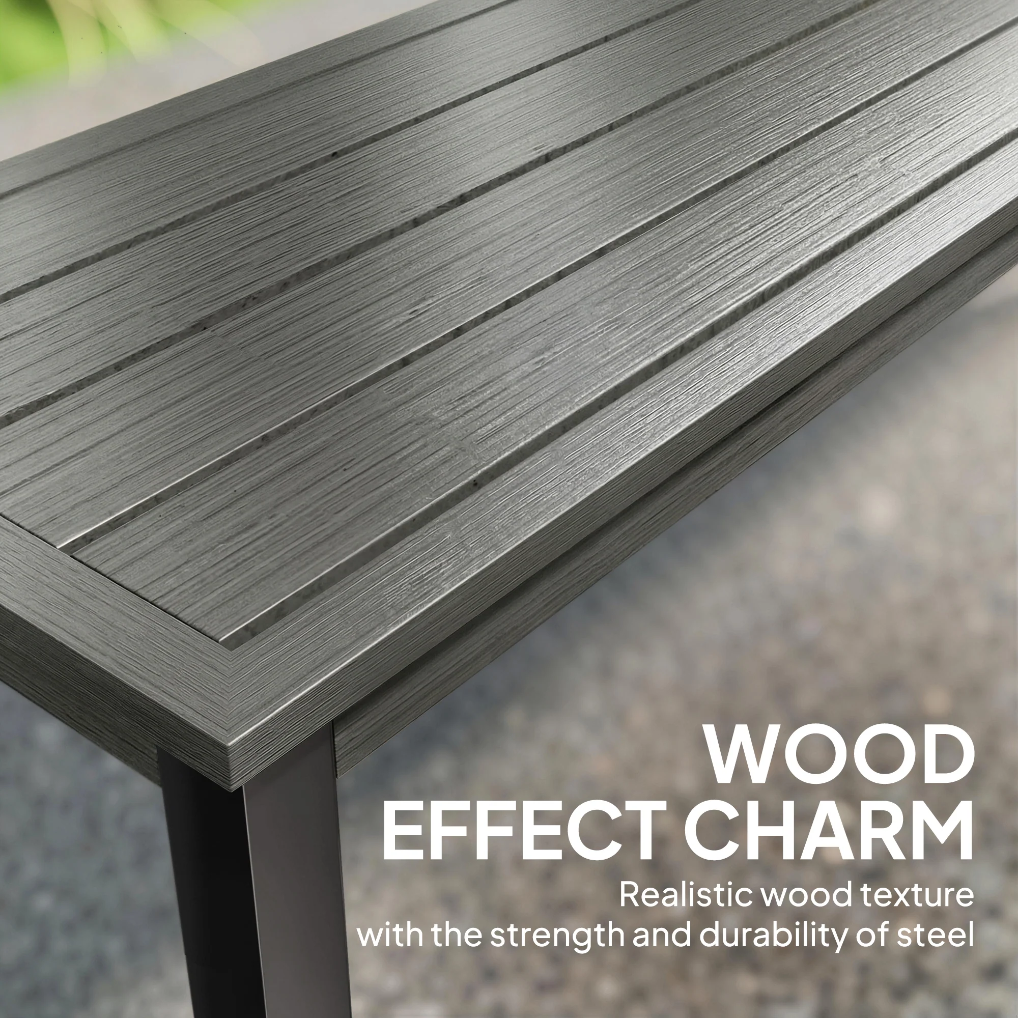 Outsunny Metal Garden Bench Loveseat With Wood-Effect Slatted Seat, Grey - Image 4