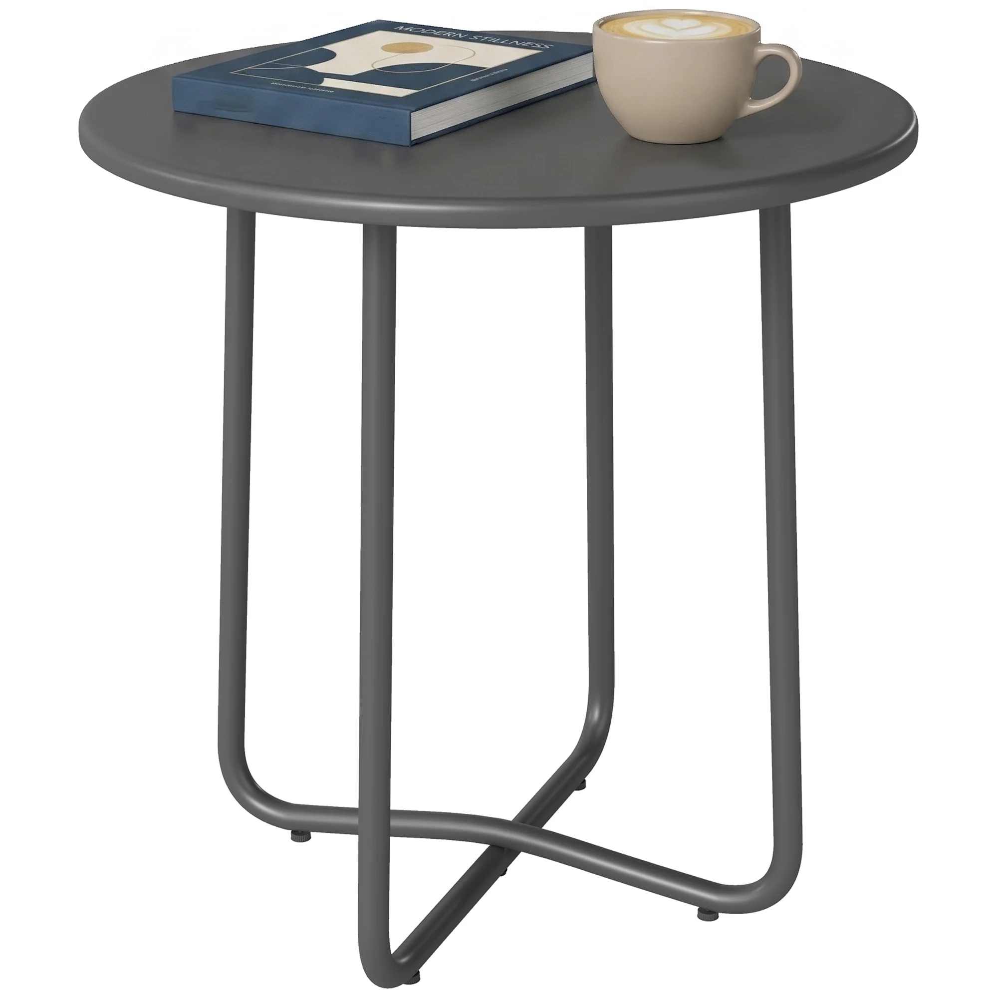 Outsunny Metal Garden Side Table, 48 Cm Round Outdoor Table, Dark Grey