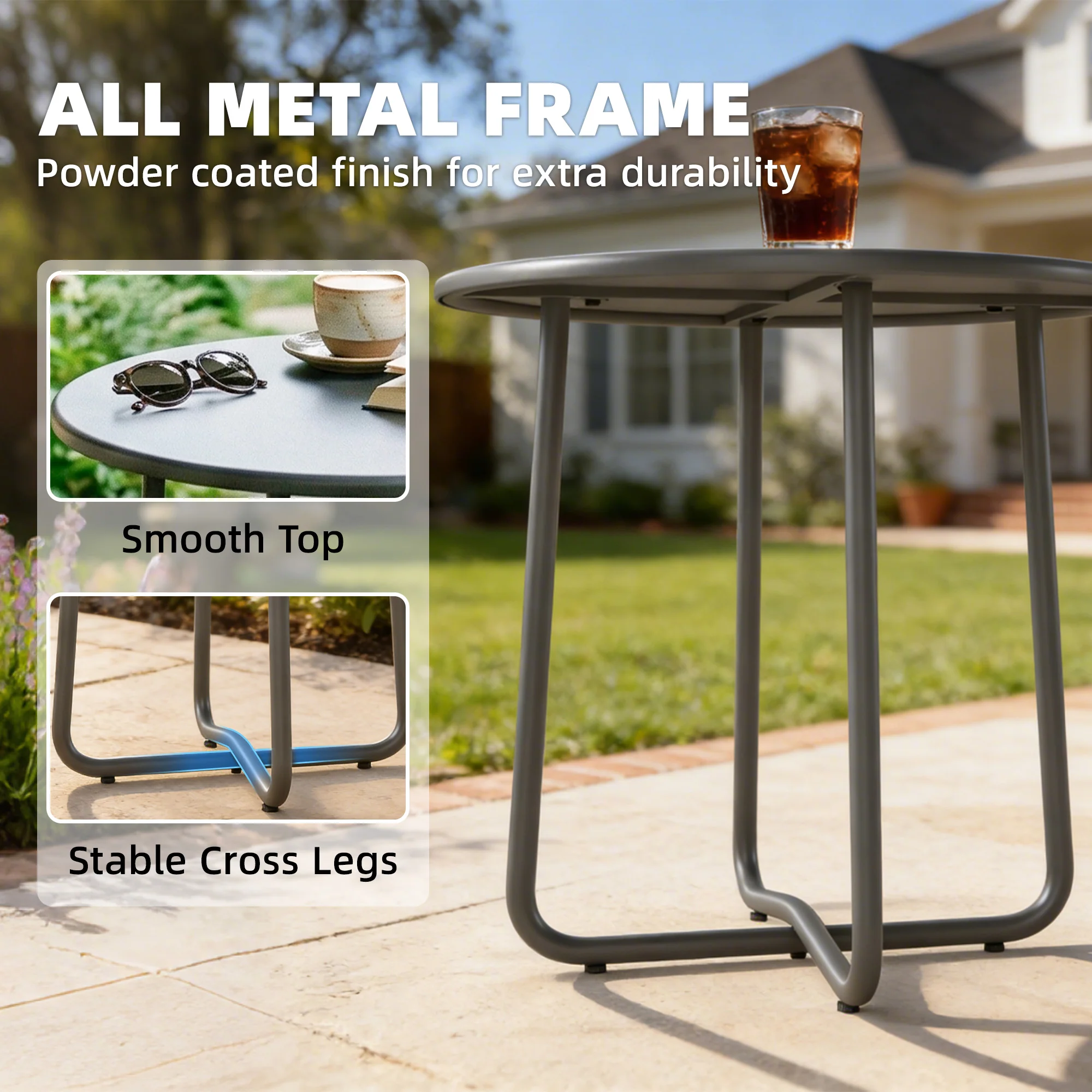 Outsunny Metal Garden Side Table, 48 Cm Round Outdoor Table, Dark Grey - Image 4