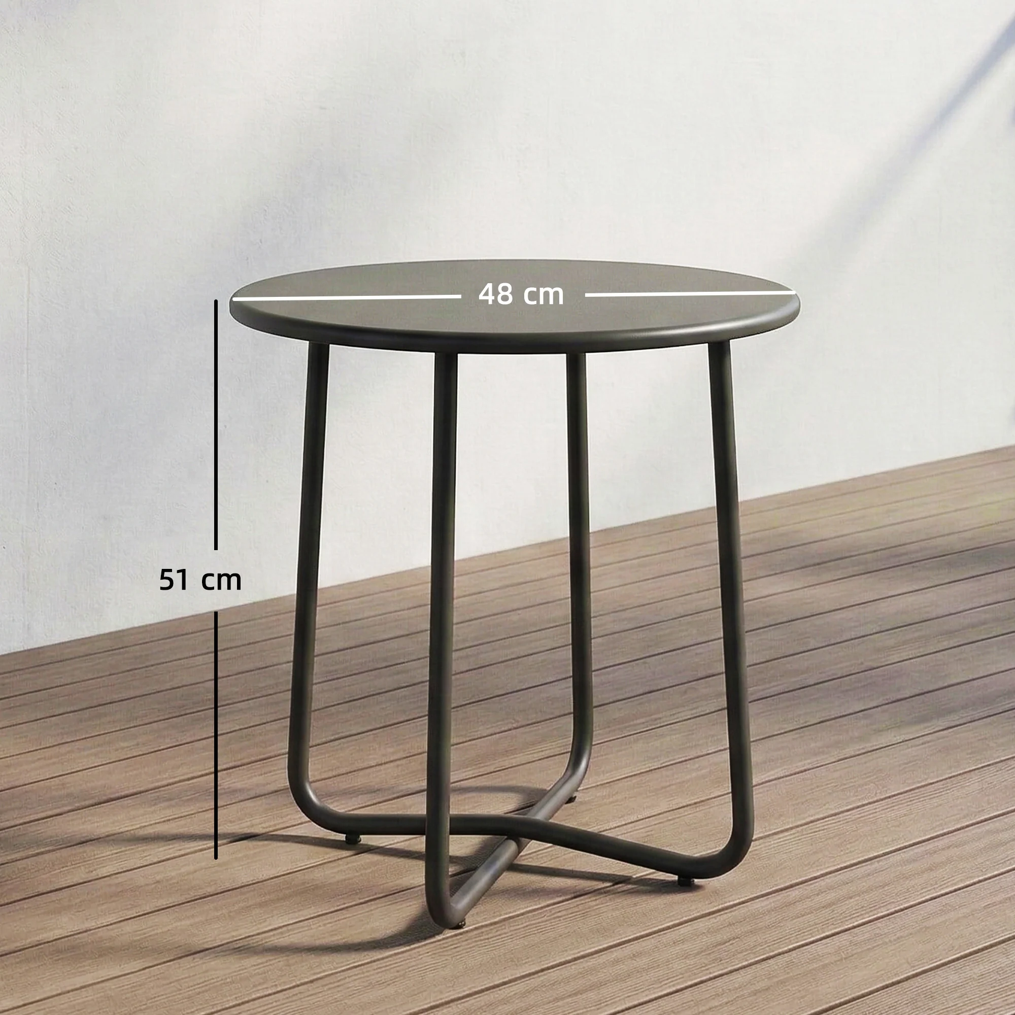 Outsunny Metal Garden Side Table, 48 Cm Round Outdoor Table, Dark Grey - Image 5