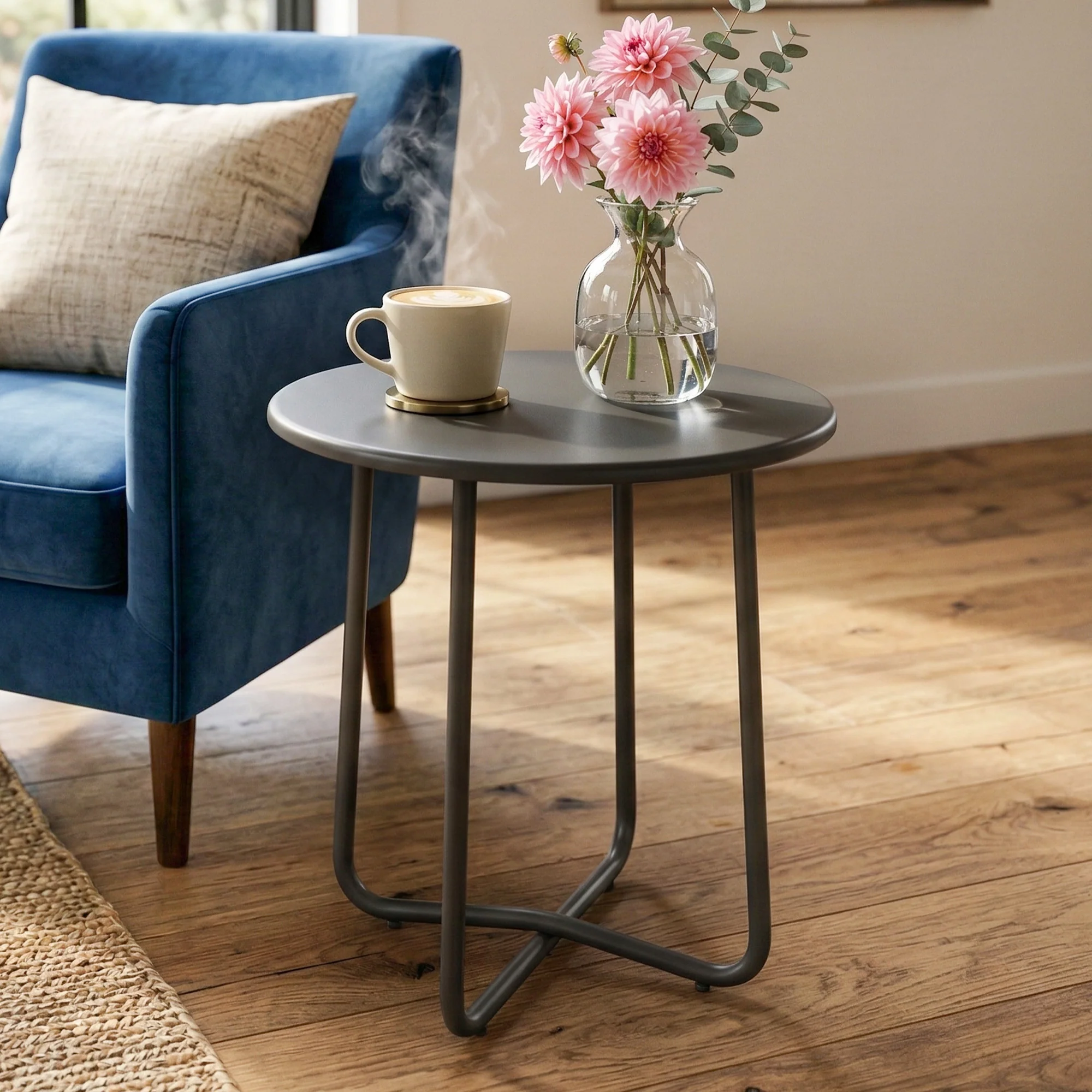 Outsunny Metal Garden Side Table, 48 Cm Round Outdoor Table, Dark Grey - Image 9