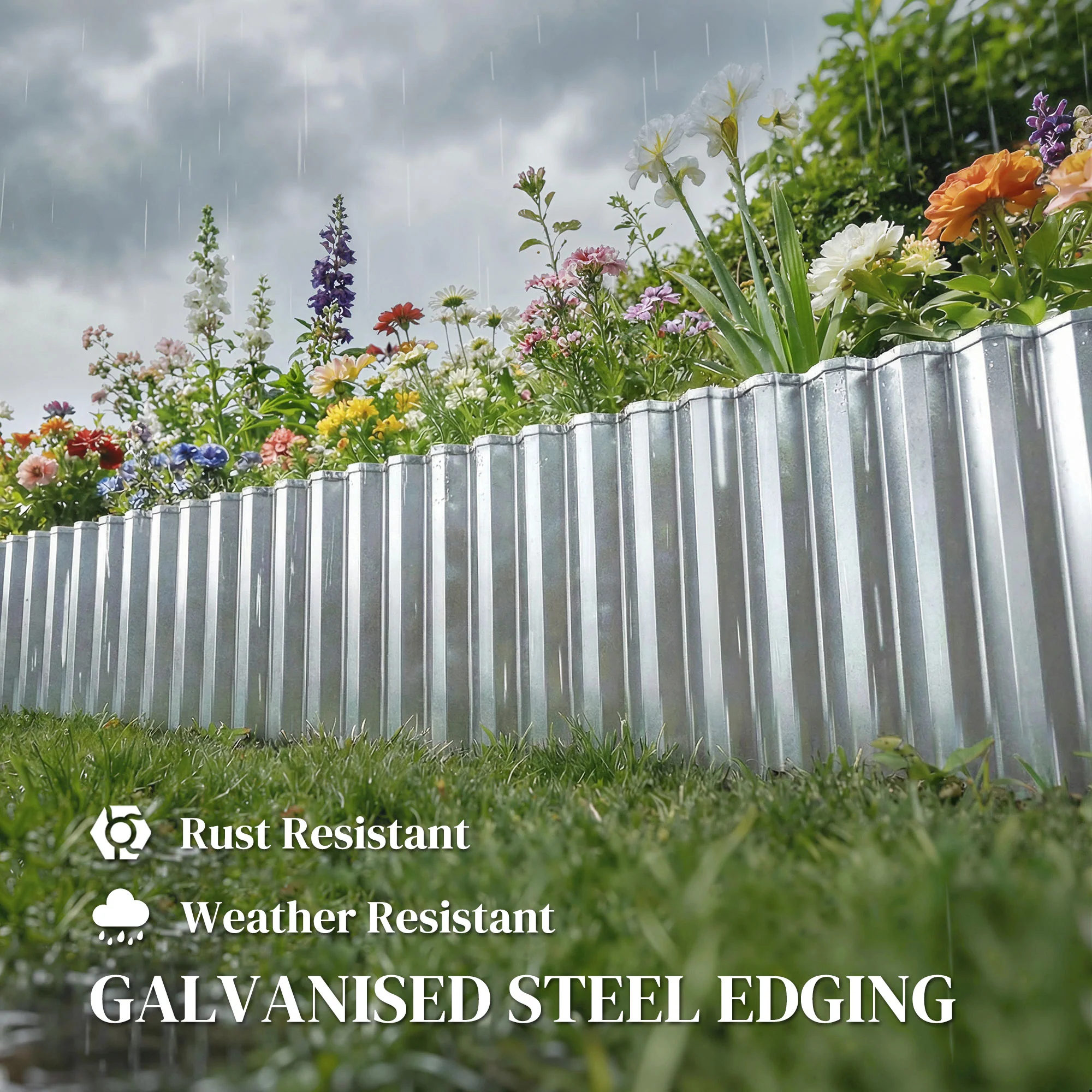 Outsunny Metal Lawn Edging Border, 8 in x 21.3 ft Garden Edging, Silver Tone - Image 4