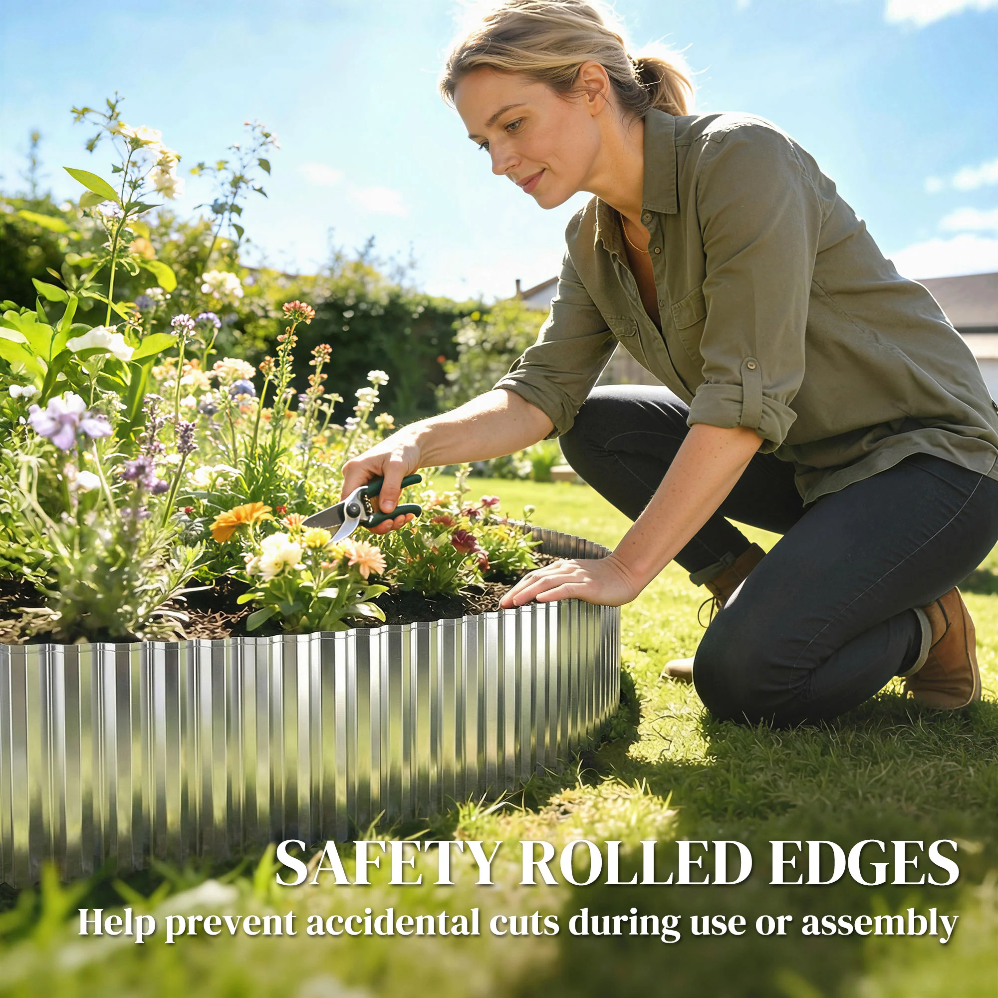 Outsunny Metal Lawn Edging Border, 8 in x 21.3 ft Garden Edging, Silver Tone - Image 5