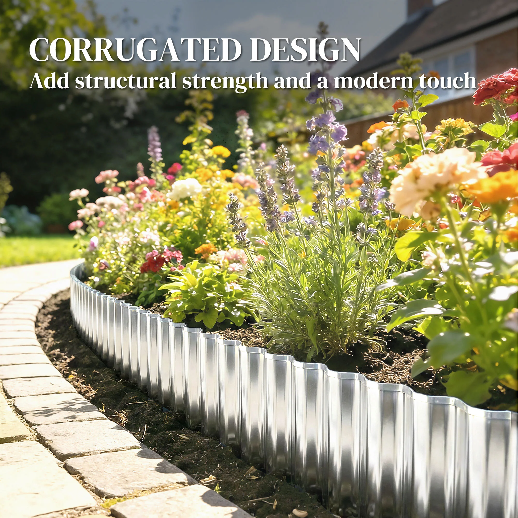 Outsunny Metal Lawn Edging Border, 8 in x 21.3 ft Garden Edging, Silver Tone - Image 7