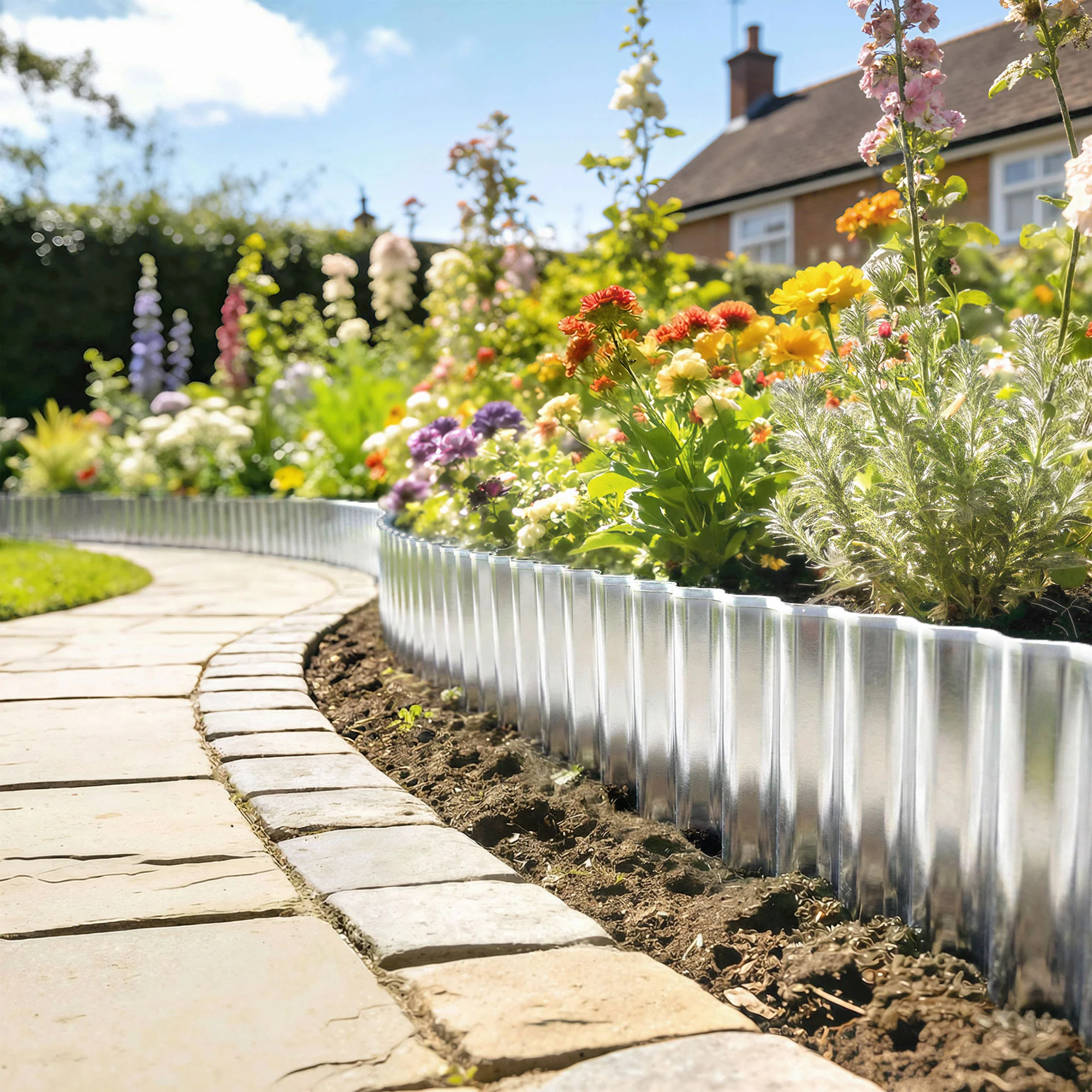Outsunny Metal Lawn Edging Border, 8 in x 21.3 ft Garden Edging, Silver Tone - Image 9