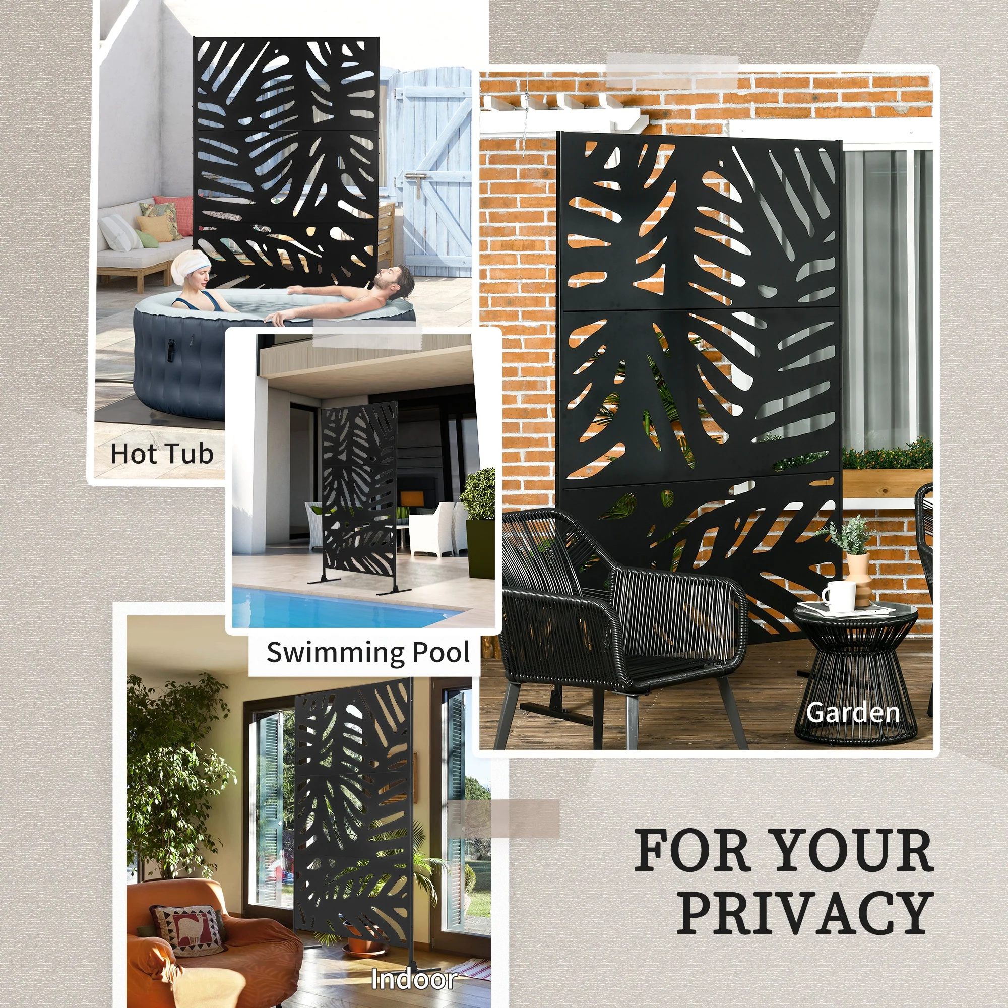 Outsunny Metal Outdoor Privacy Screen with Stand for Garden Black - Image 6