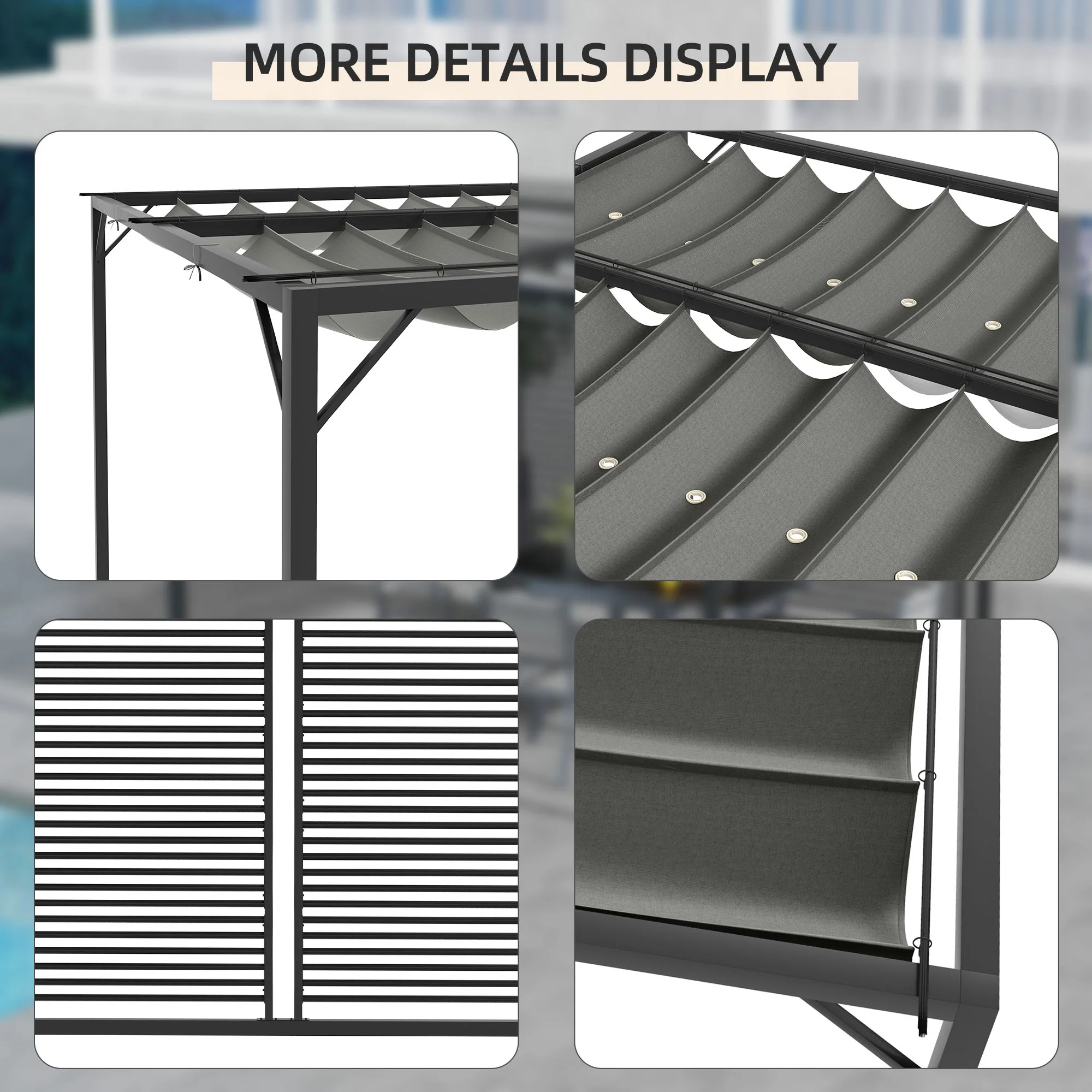 Outsunny Metal Pergola Patio Sun Shelter Grape Tent Retractable Canopy UV Cut - Image 4