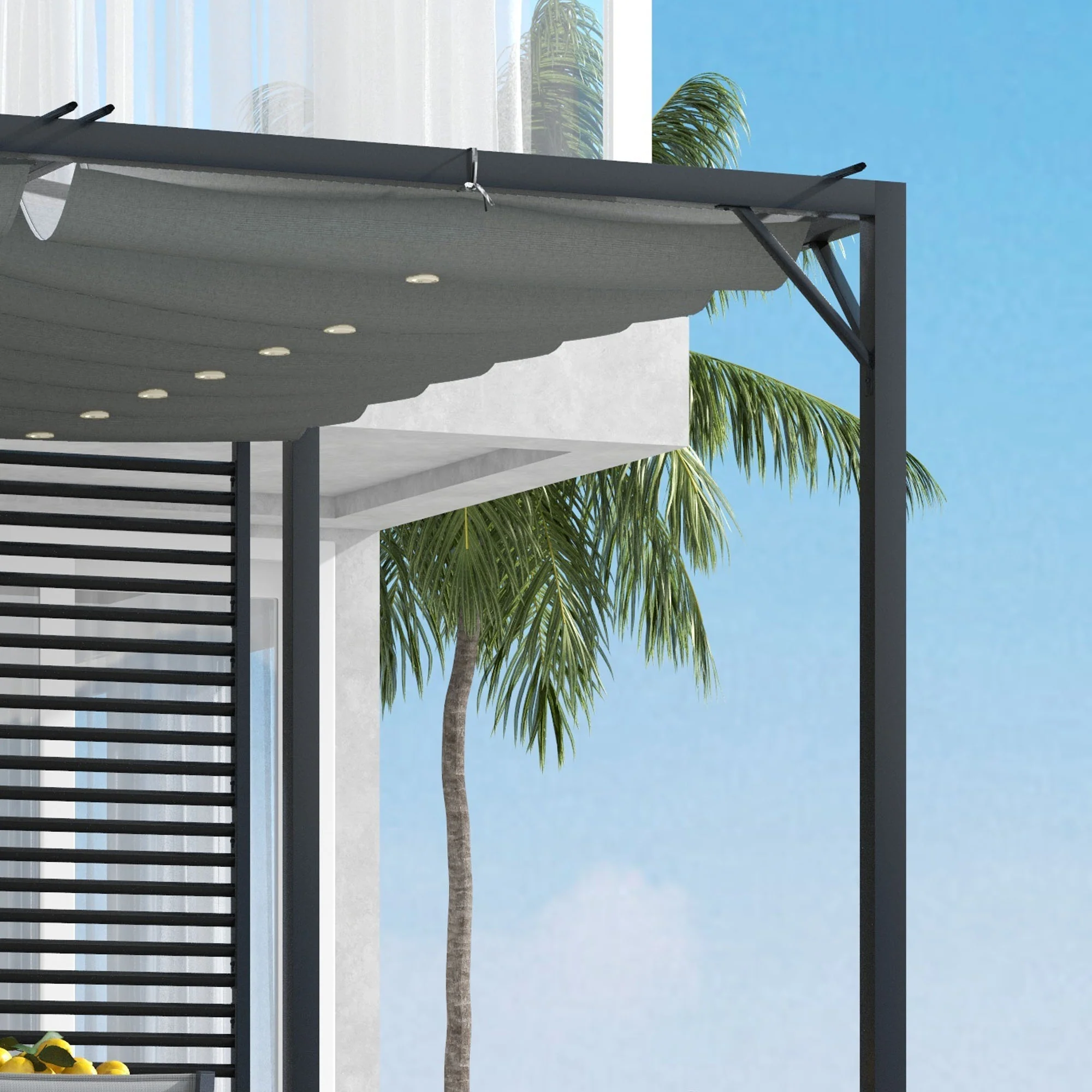 Outsunny Metal Pergola Patio Sun Shelter Grape Tent Retractable Canopy UV Cut - Image 9