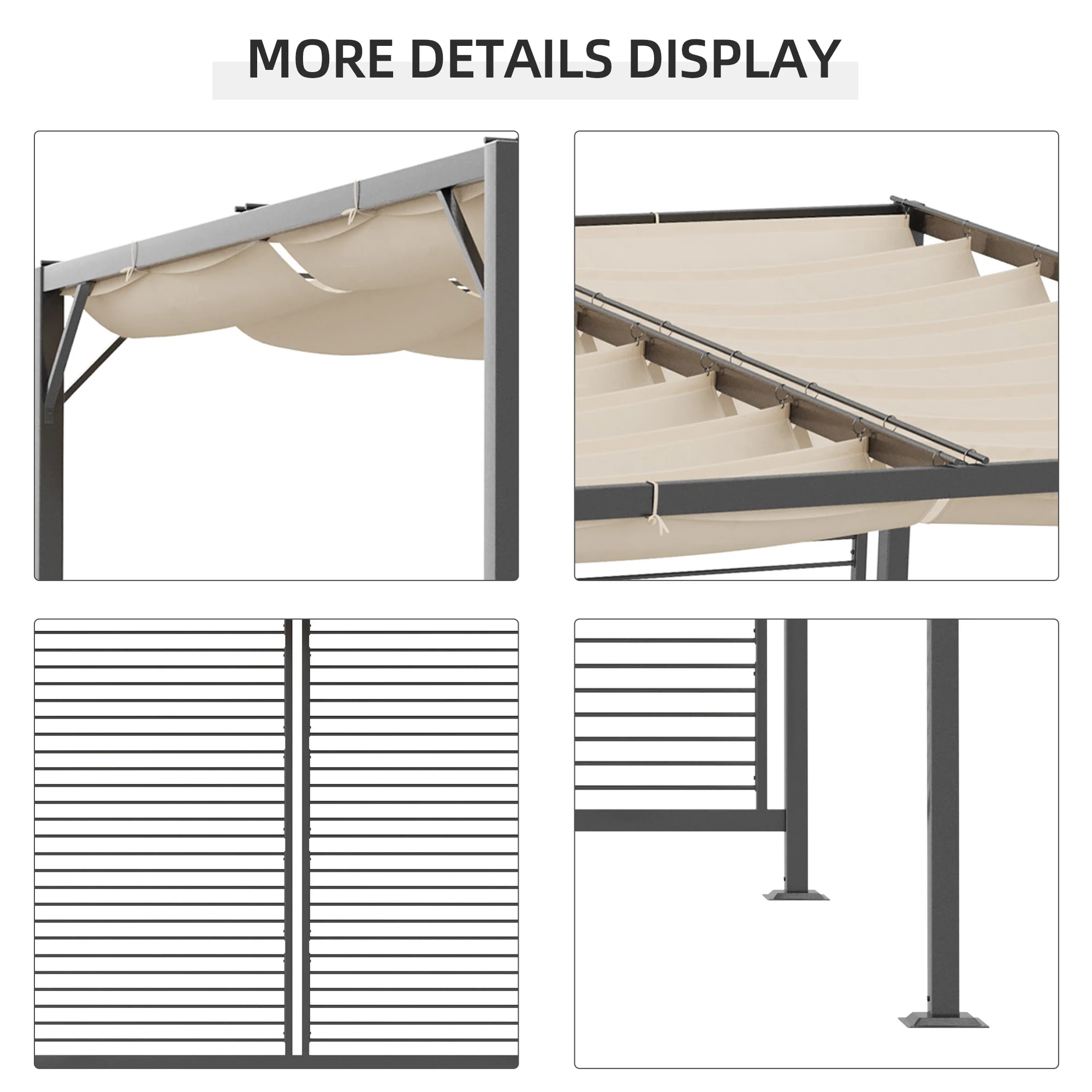 Outsunny Metal Pergola Patio Sun Shelter Grape Tent Retractable Canopy UV Cut - Image 4