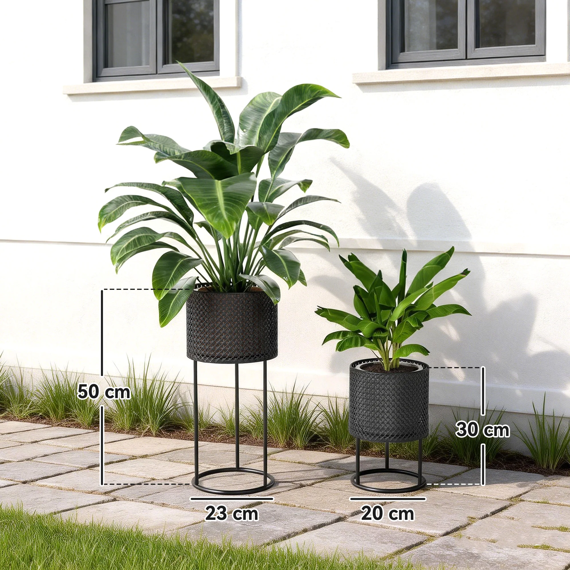 Outsunny Metal Plant Pots Flower Planters Set Of 2 For Indoor Outdoor Black - Image 3