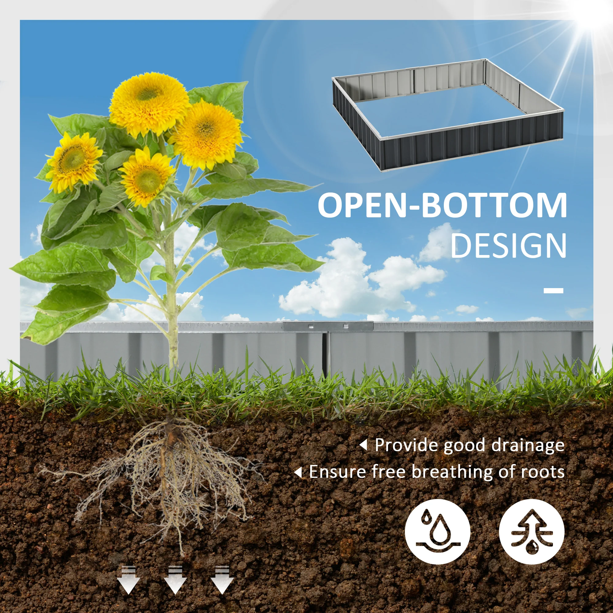 Outsunny Metal Raised Garden Bed No Bottom DIY Large Planter Box W/ Gloves - Image 3