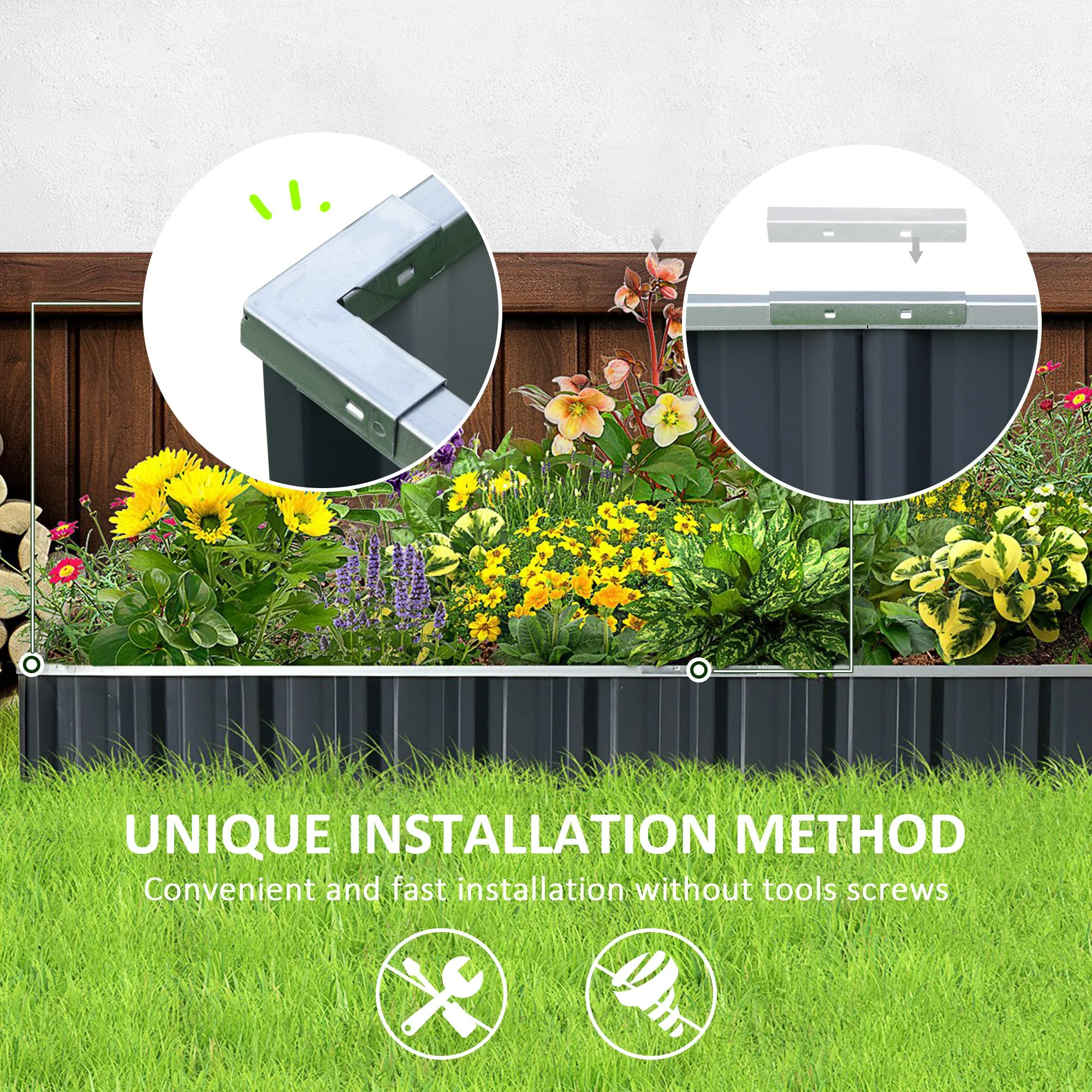 Outsunny Metal Raised Garden Bed No Bottom DIY Large Planter Box W/ Gloves - Image 4